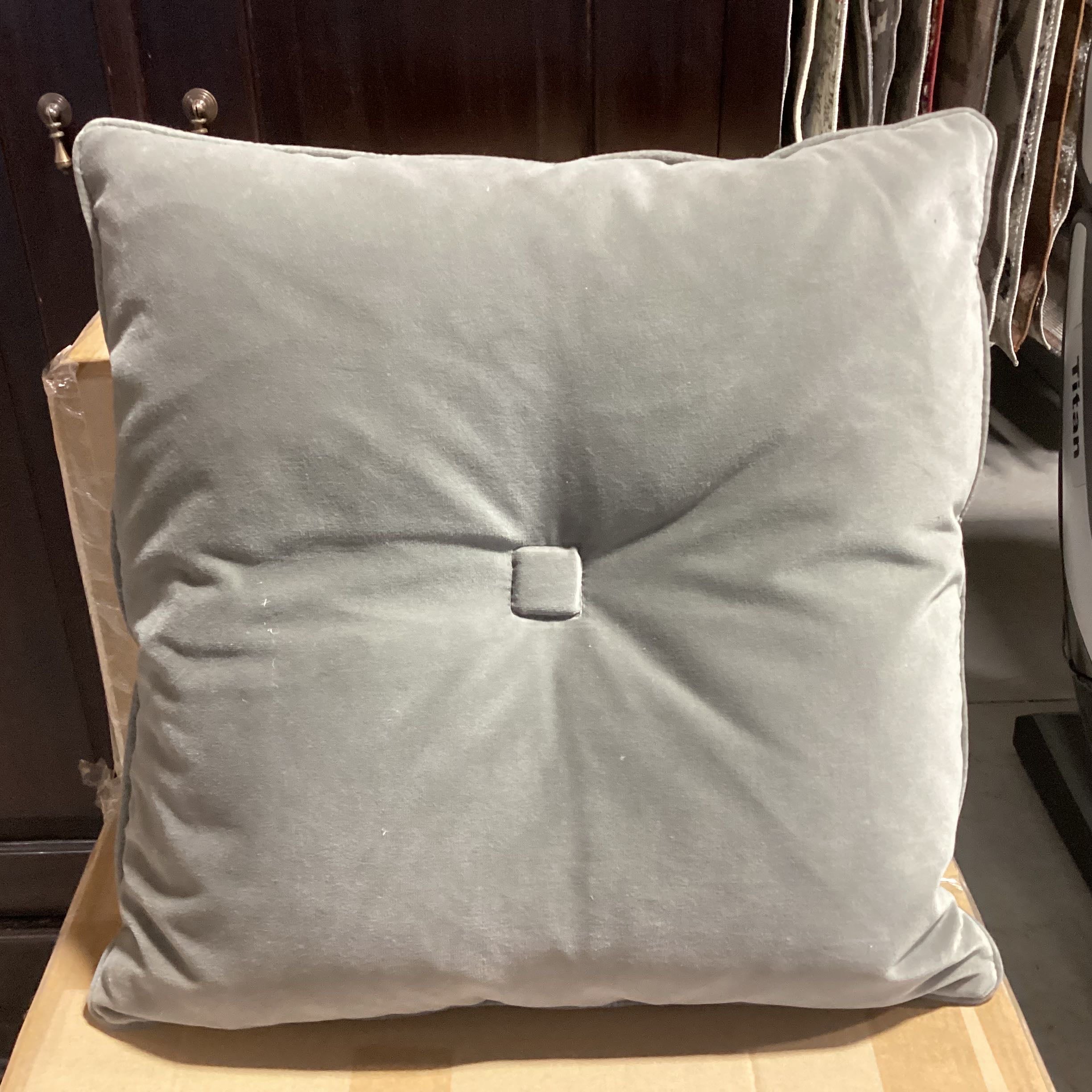 Minotti Grey Velvet Down Accent Pillow