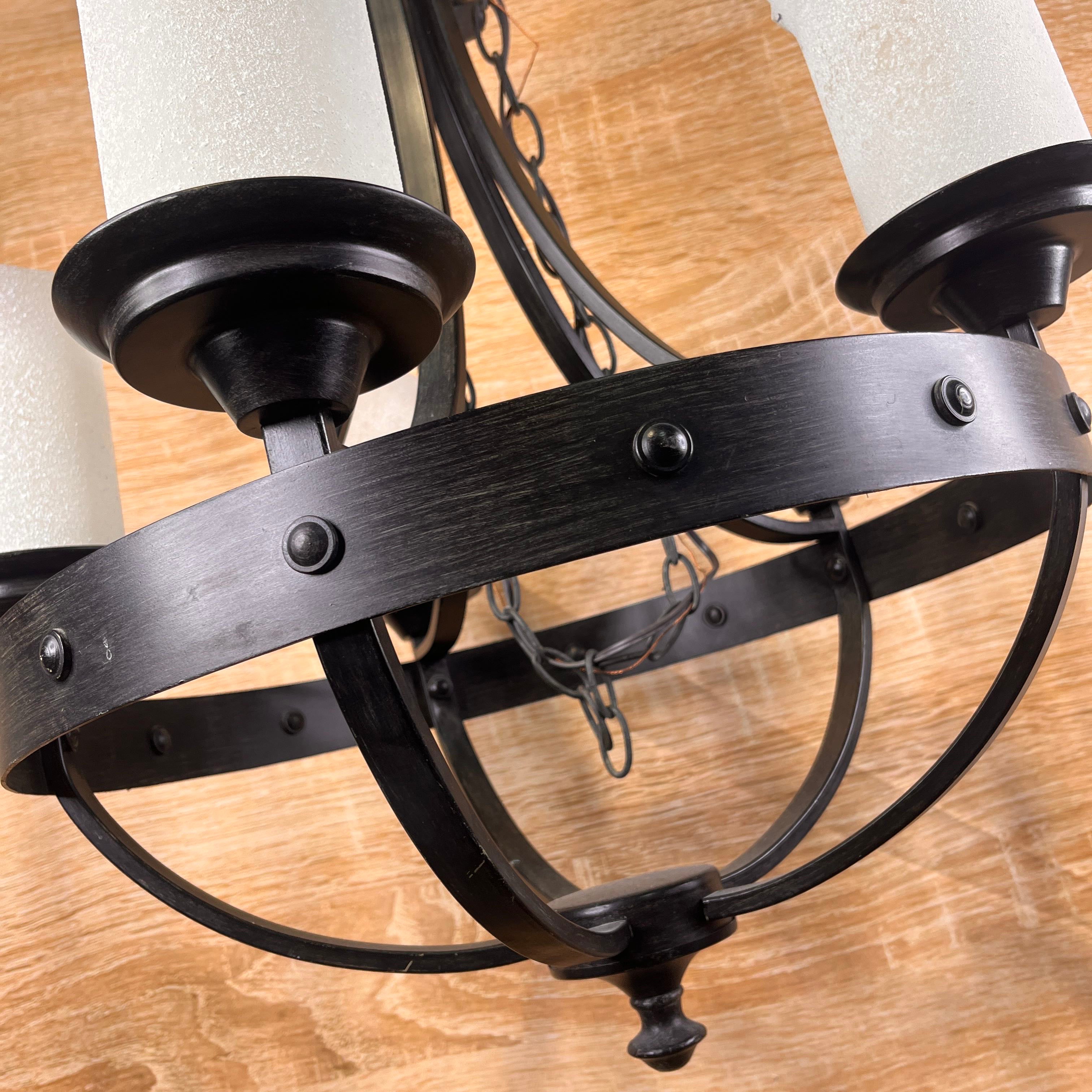 Vaxcel Halifax 5-Light Black Metal with Frosted White Glass Shades Chandelier