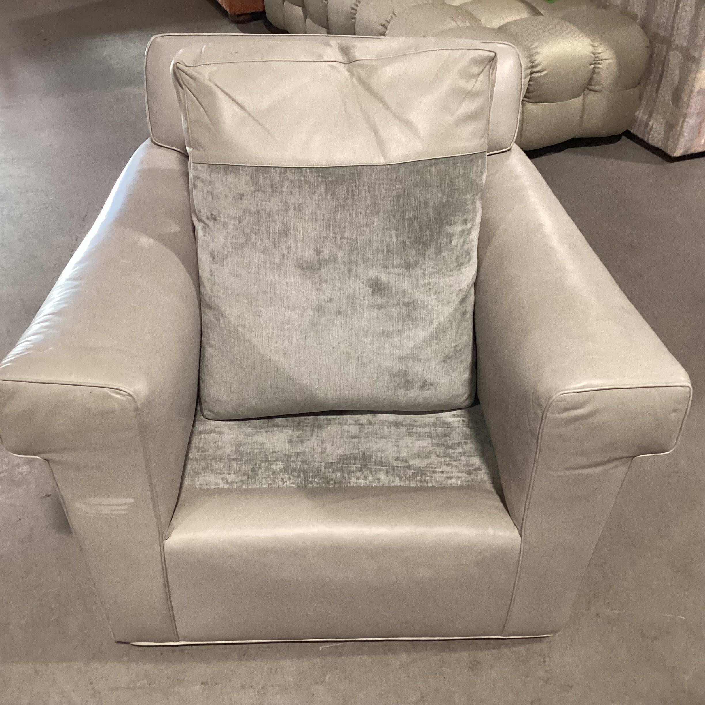Custom Dove grey Leather Down Swivel Chair