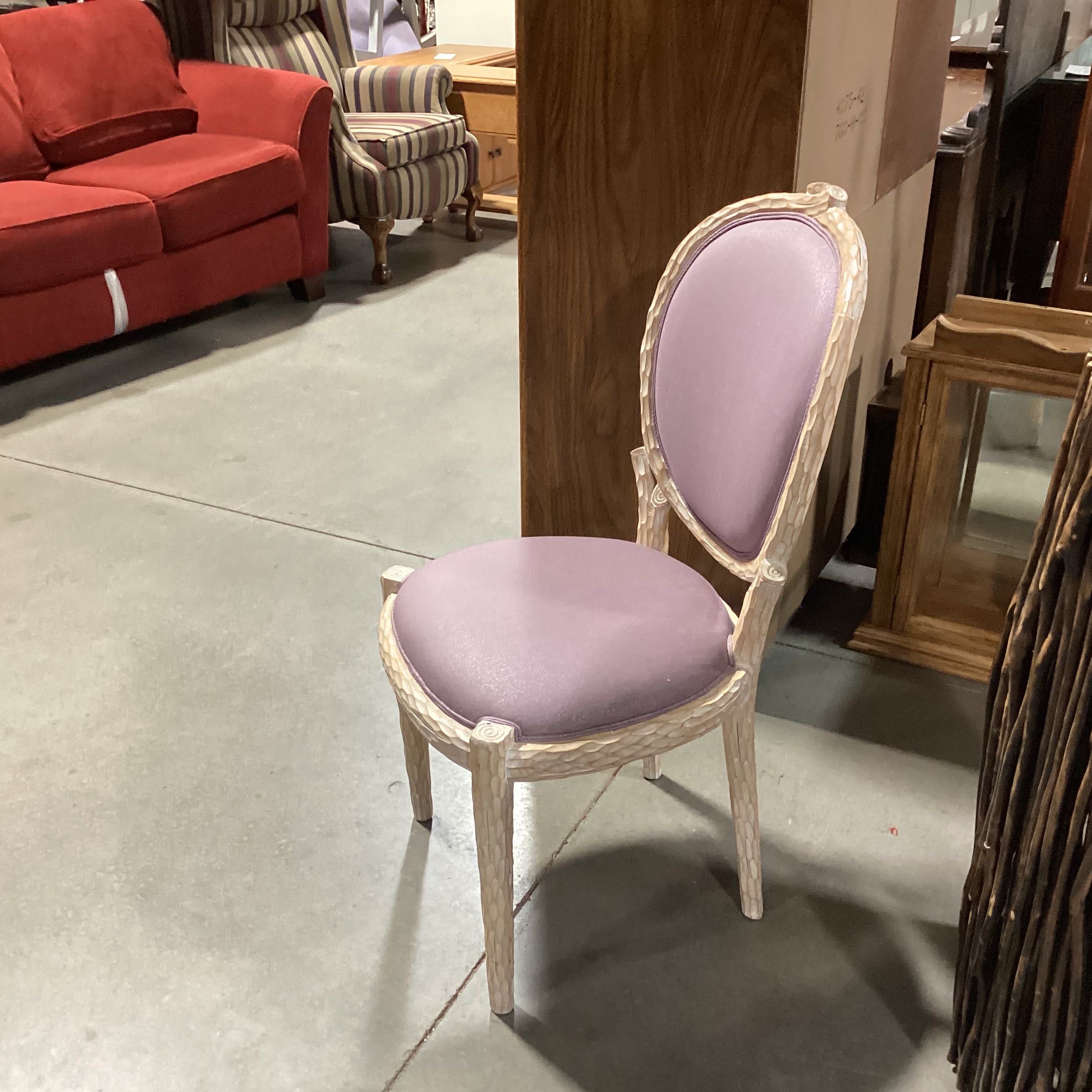 Washed White Faux Bois Branch & Lavender Oval Back Chair