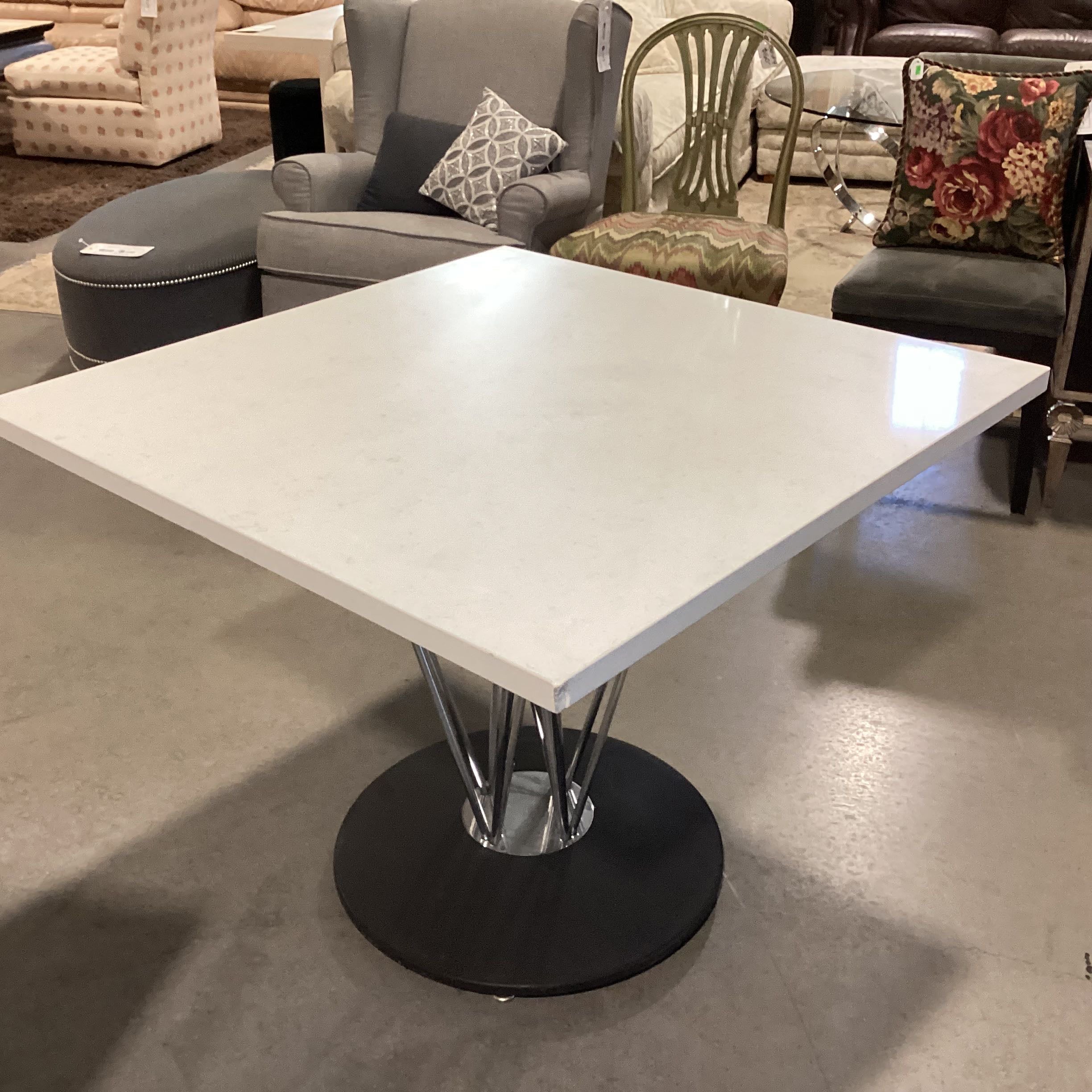 LeLand International Square White Granite Chrome Rod Pedestal Dining Table