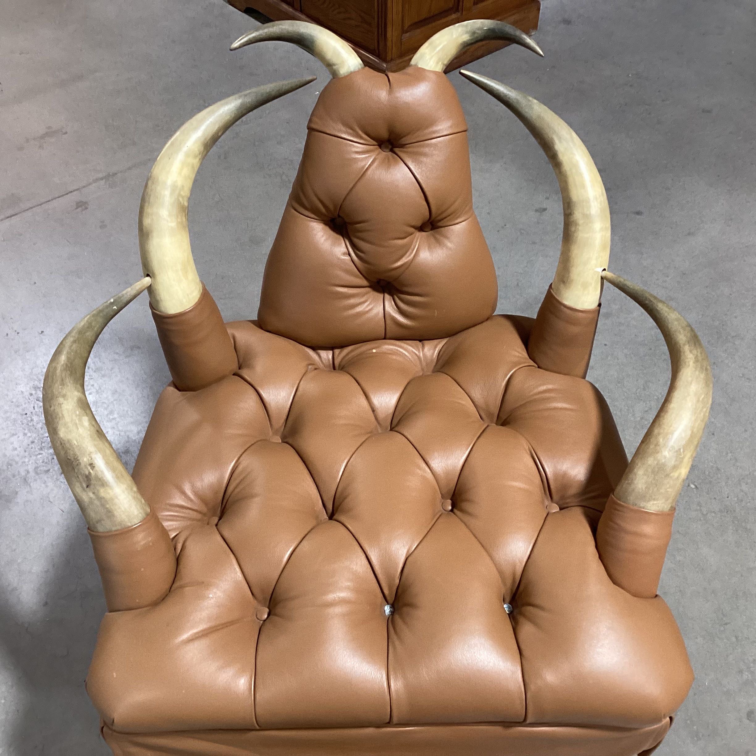 Vintage Horn Leather Tufted Nailhead with Ottoman Chair