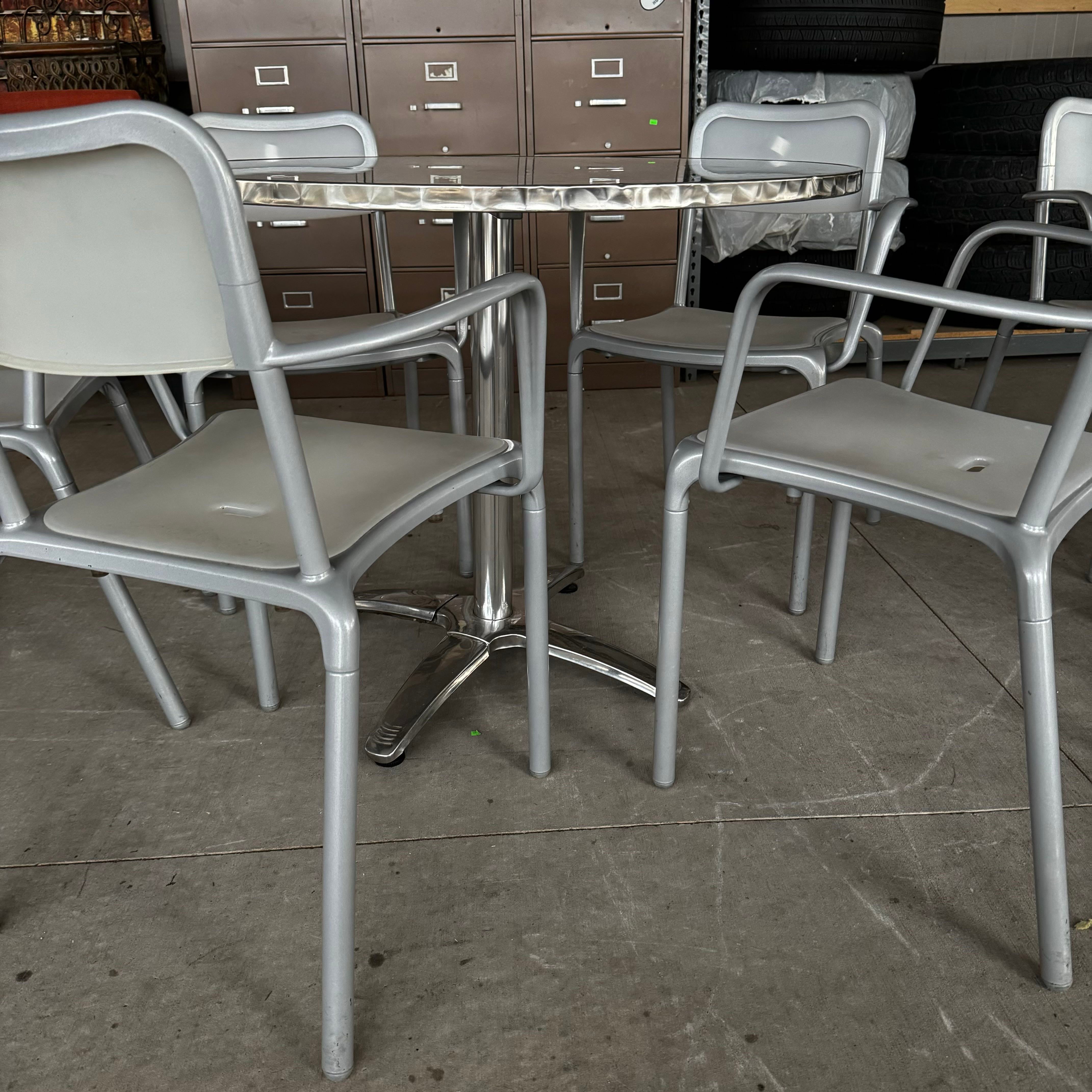 Janus Et Cie Brushed Aluminium with 3 Chairs Patio Dining Table Set