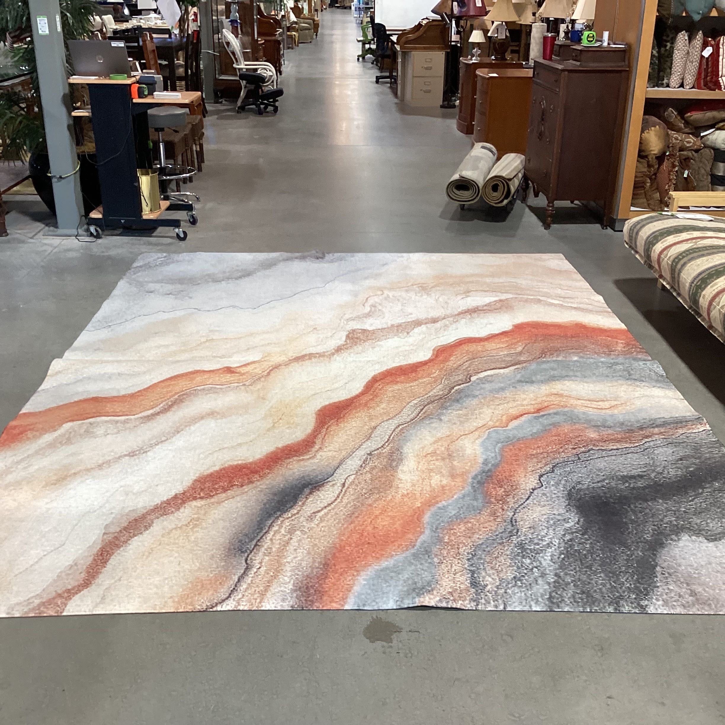 Cream Rust Charcoal Marble Stone Style Poly Rug