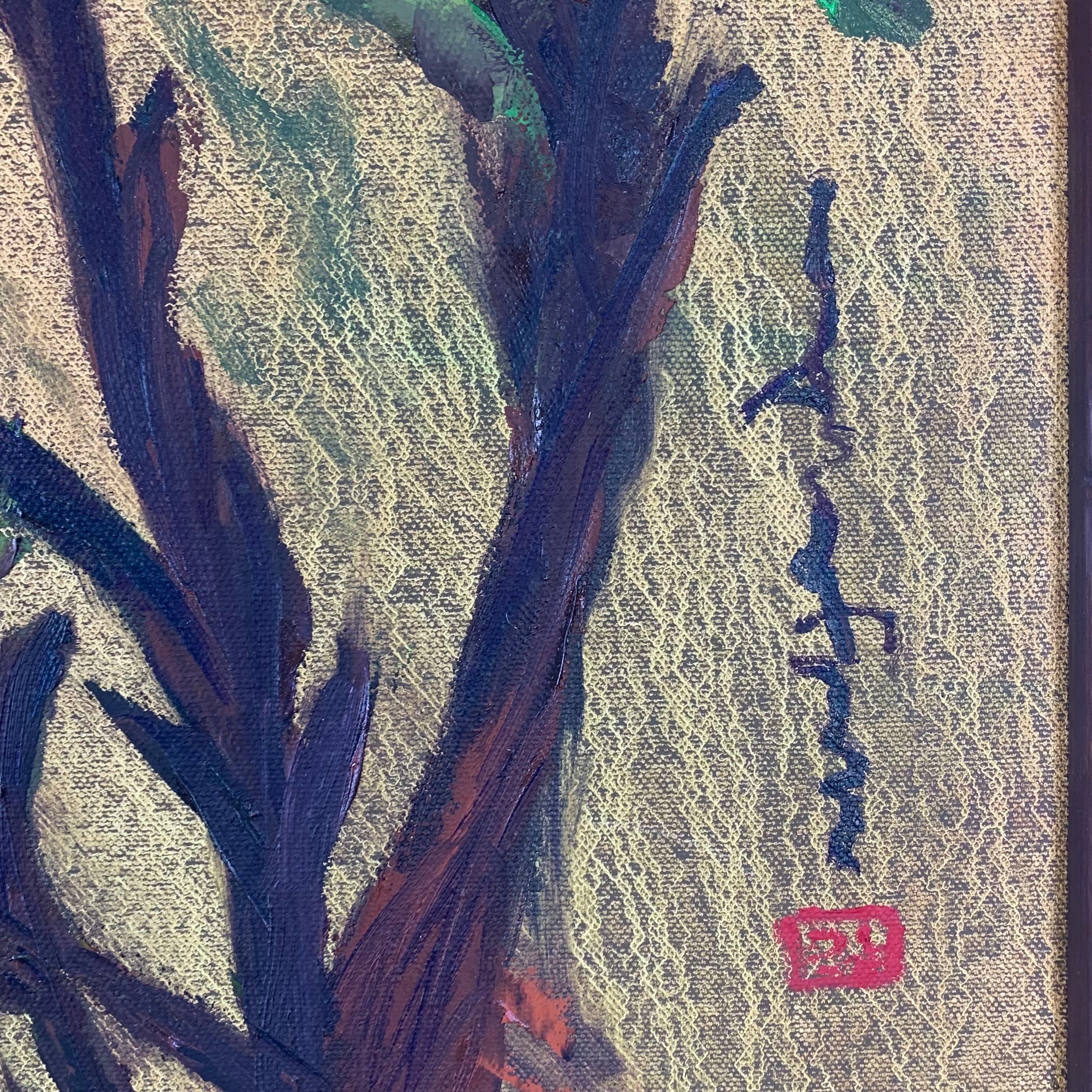 44.5"x 44.5" Oriental Floral by Amplatz Framed Oil on Canvas