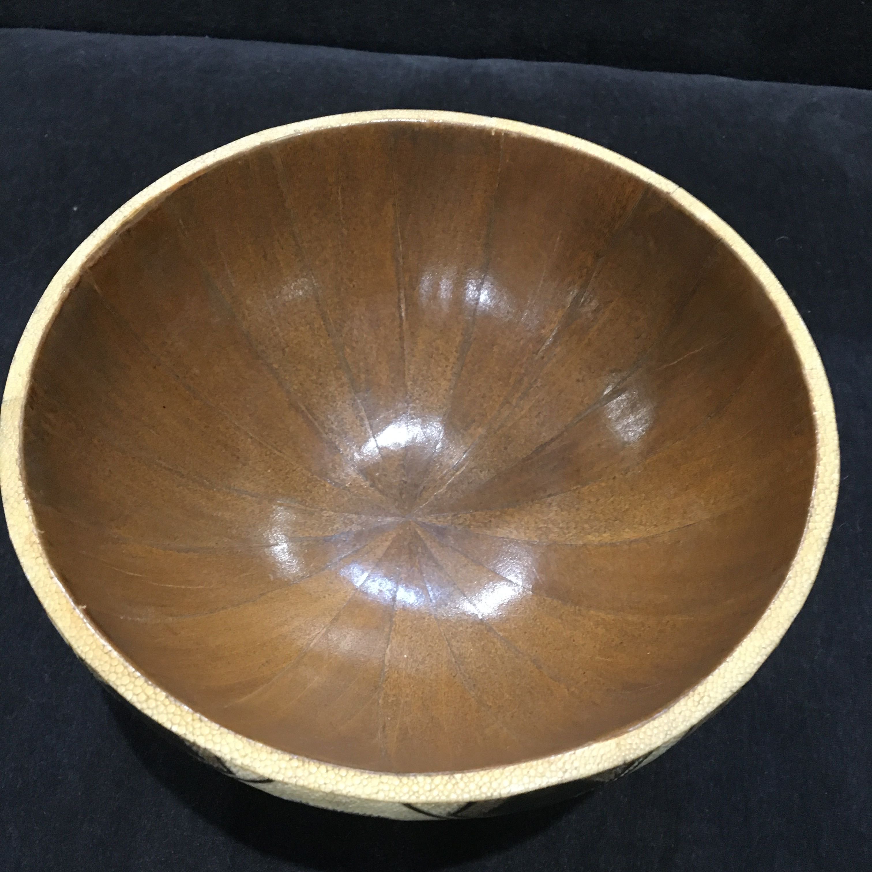 French Modern Shagreen Bronze and Wood by R & Y Augonsti Bowl
