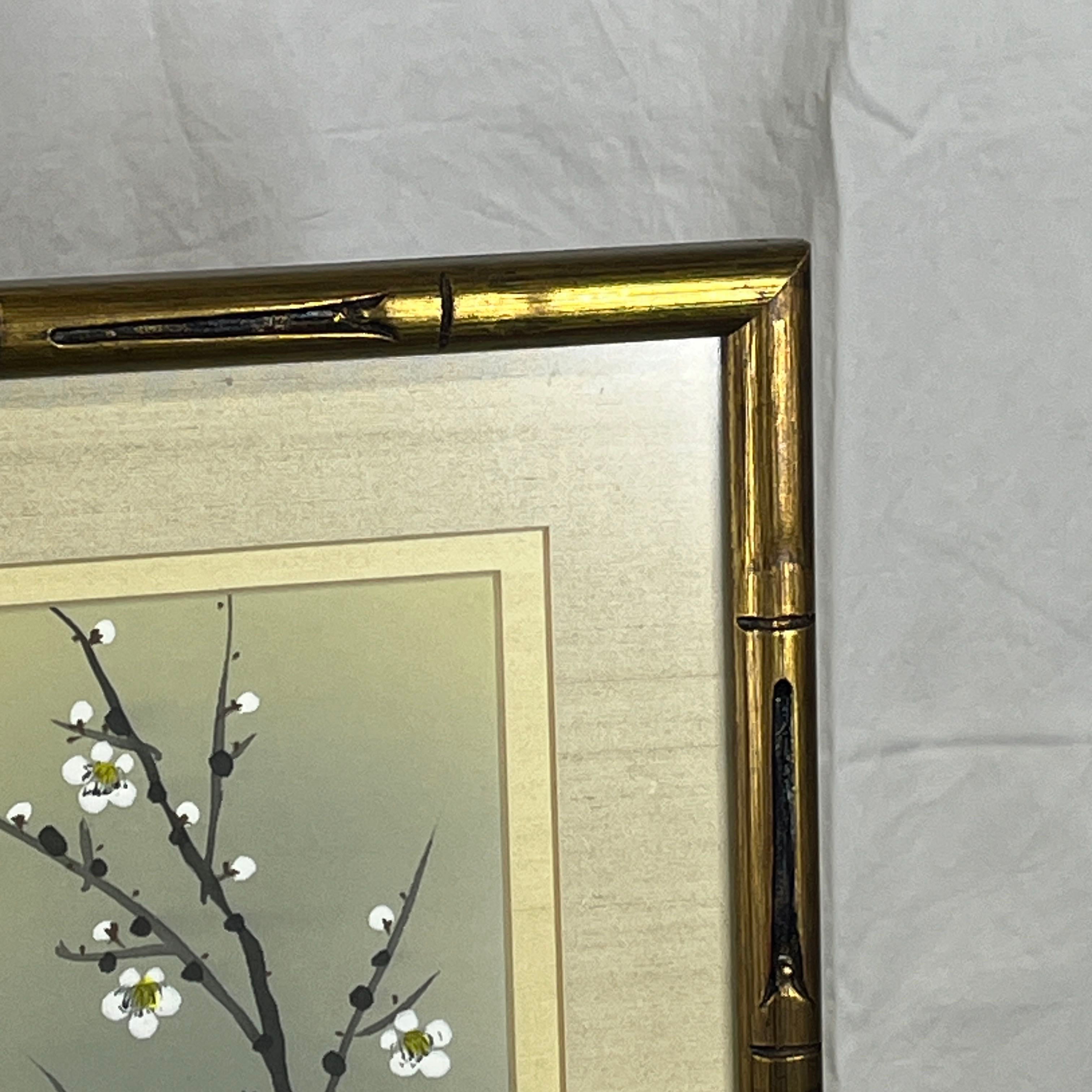 Set of 2 Vintage Chinese Family Tree Golden Bamboo on Board Framed Print