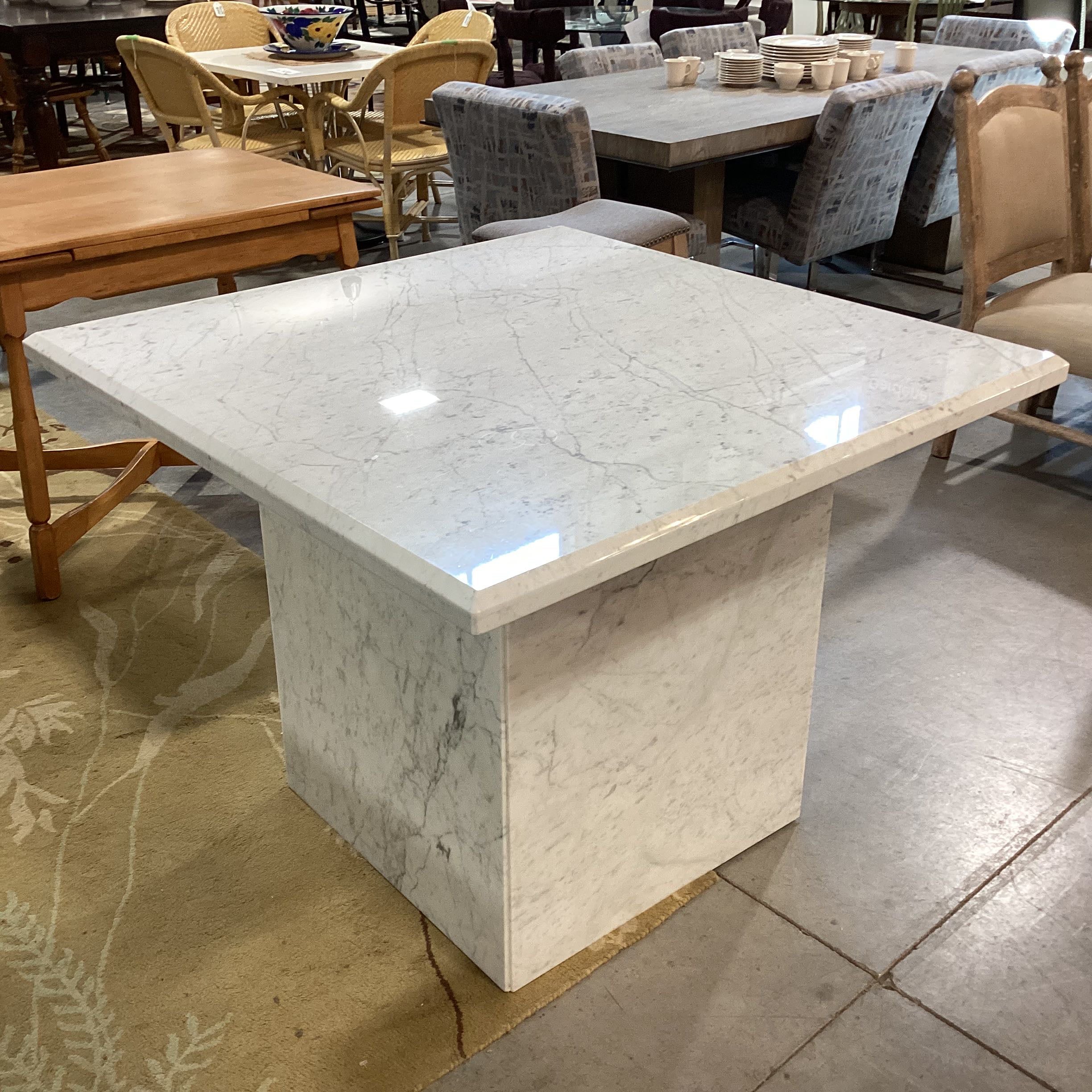 Grey & White Marble Square with Pedestal Dining Table