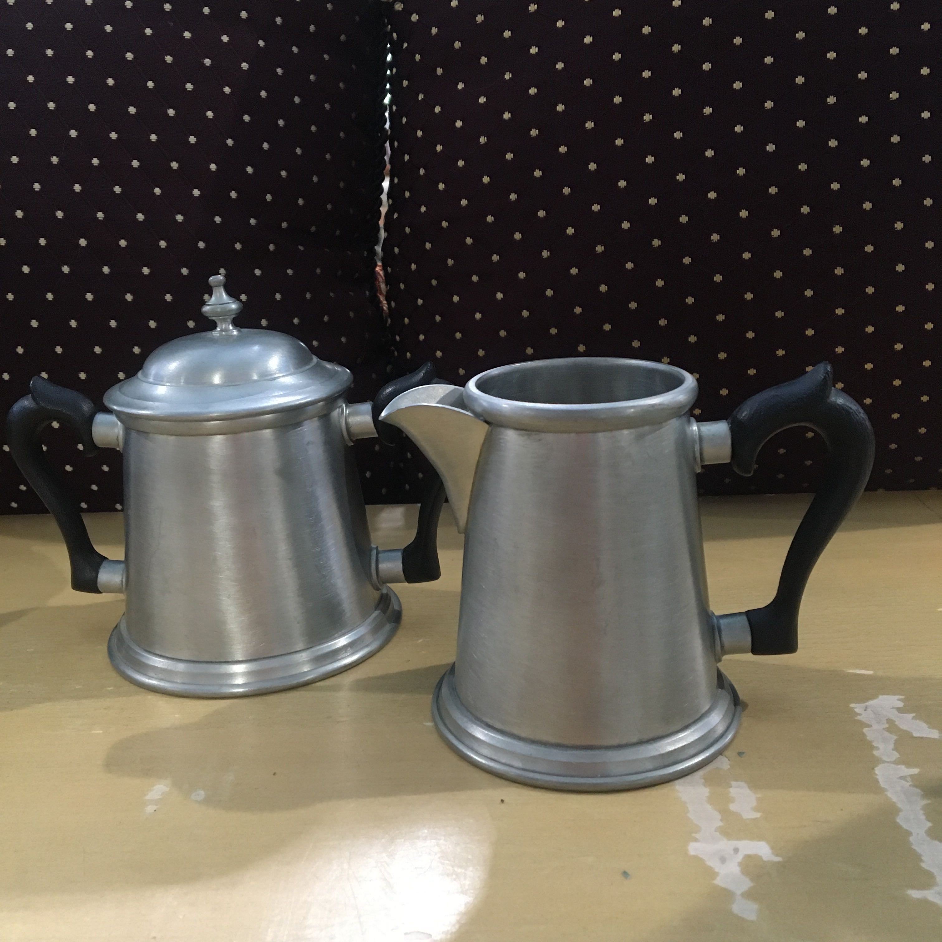 3 Piece Kirk Stieff Pewter Traditional Colonial Coffee Tea with Creamer and Sugar Kitchenware