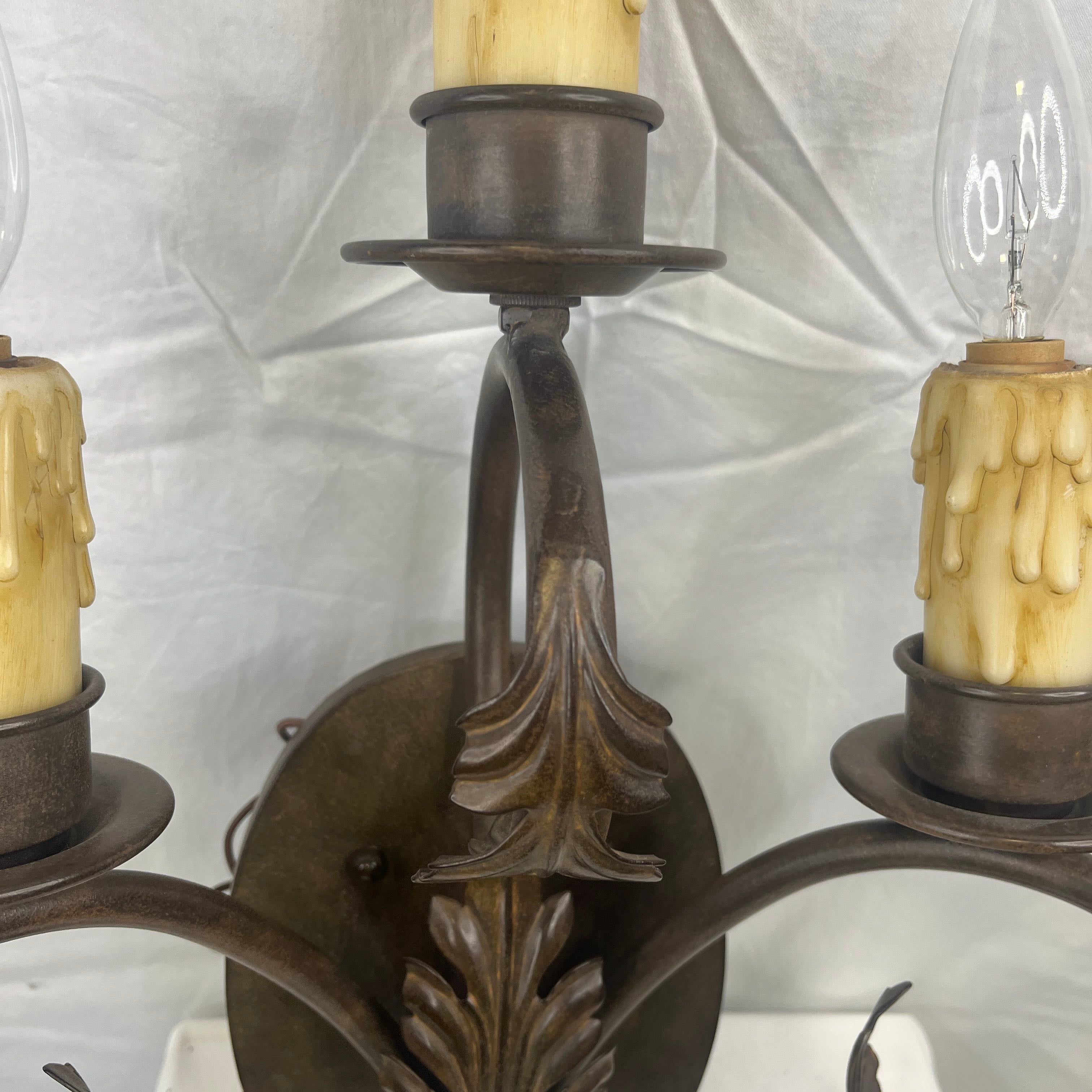 Dana Creath Designs Brown Metal Ornate Leaf Accent 3 Light Wall Sconce