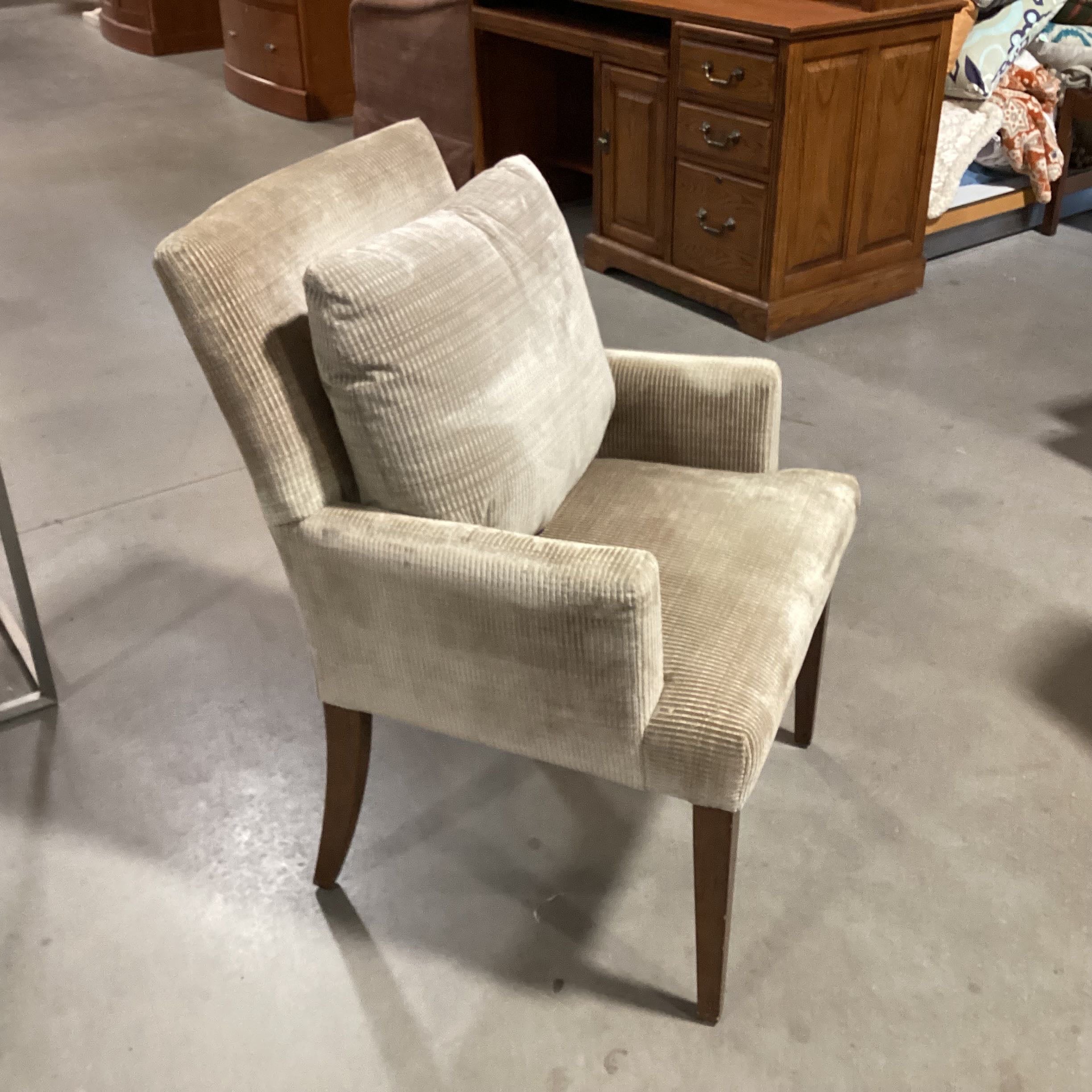 A. Rudin Beige Ribbed Chenille with Back Cushion Arm Chair