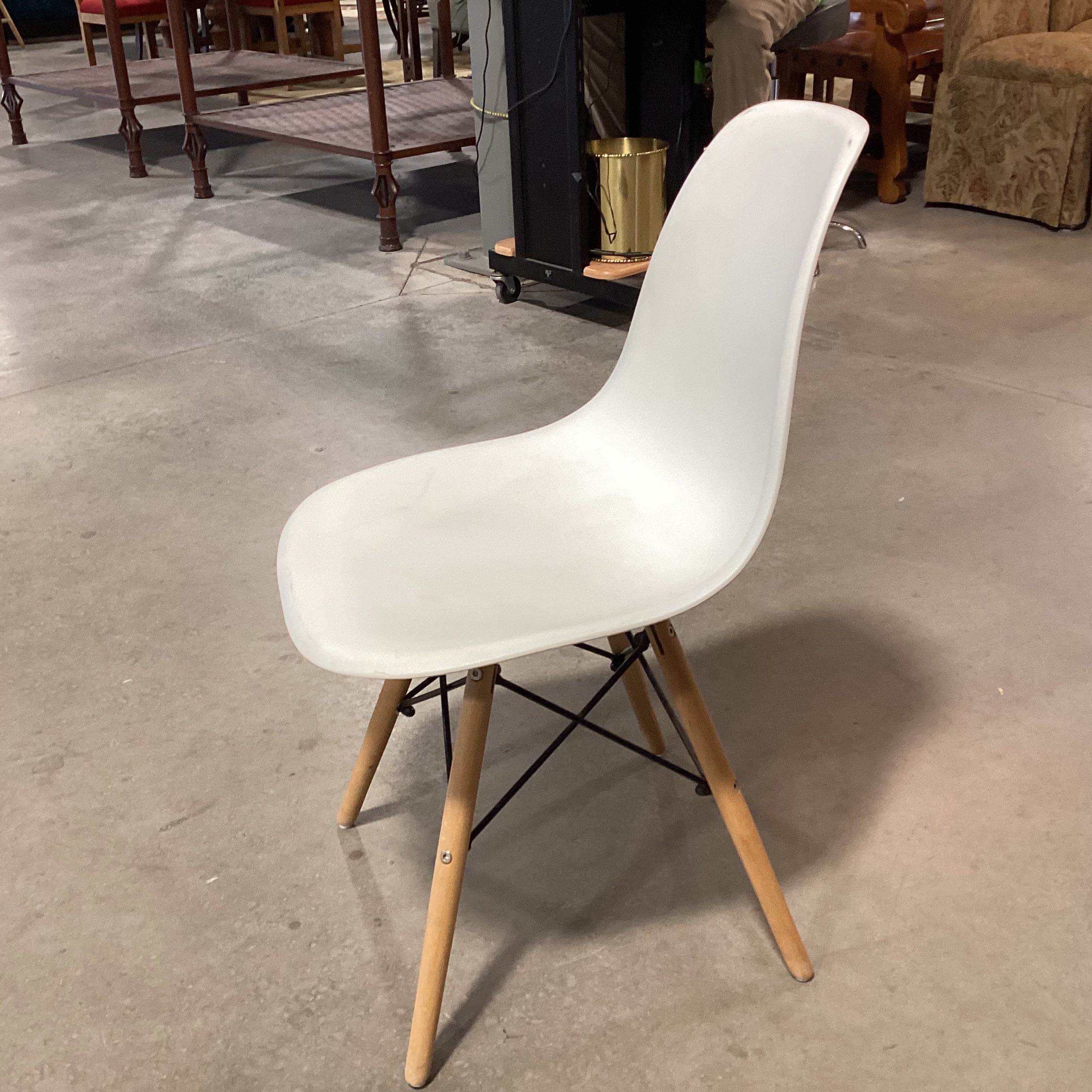 White Sculpted Seat and Wood Eiffel Dining Chair