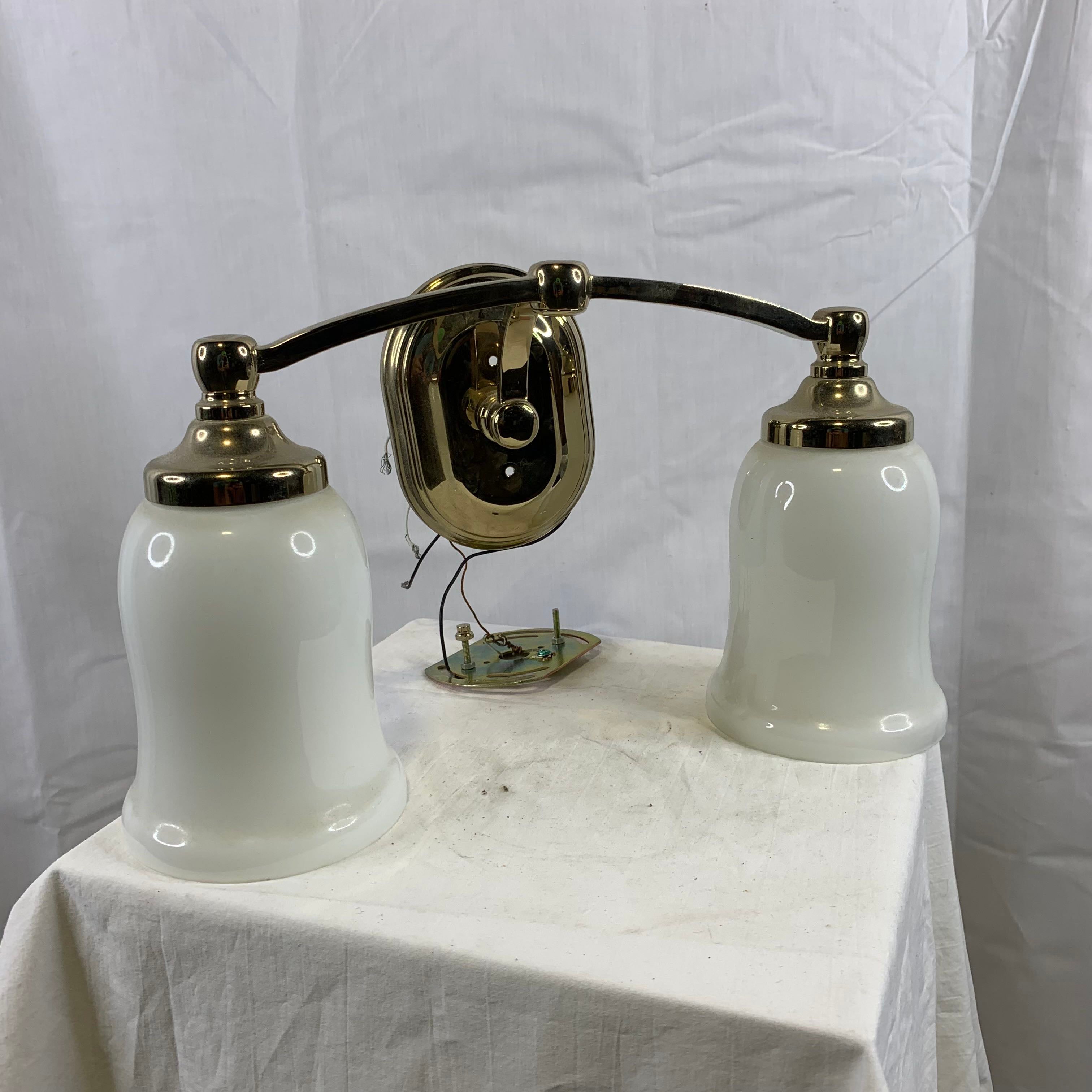 Silver Metal with Milk Glass Shades 2 Light Wall Sconce