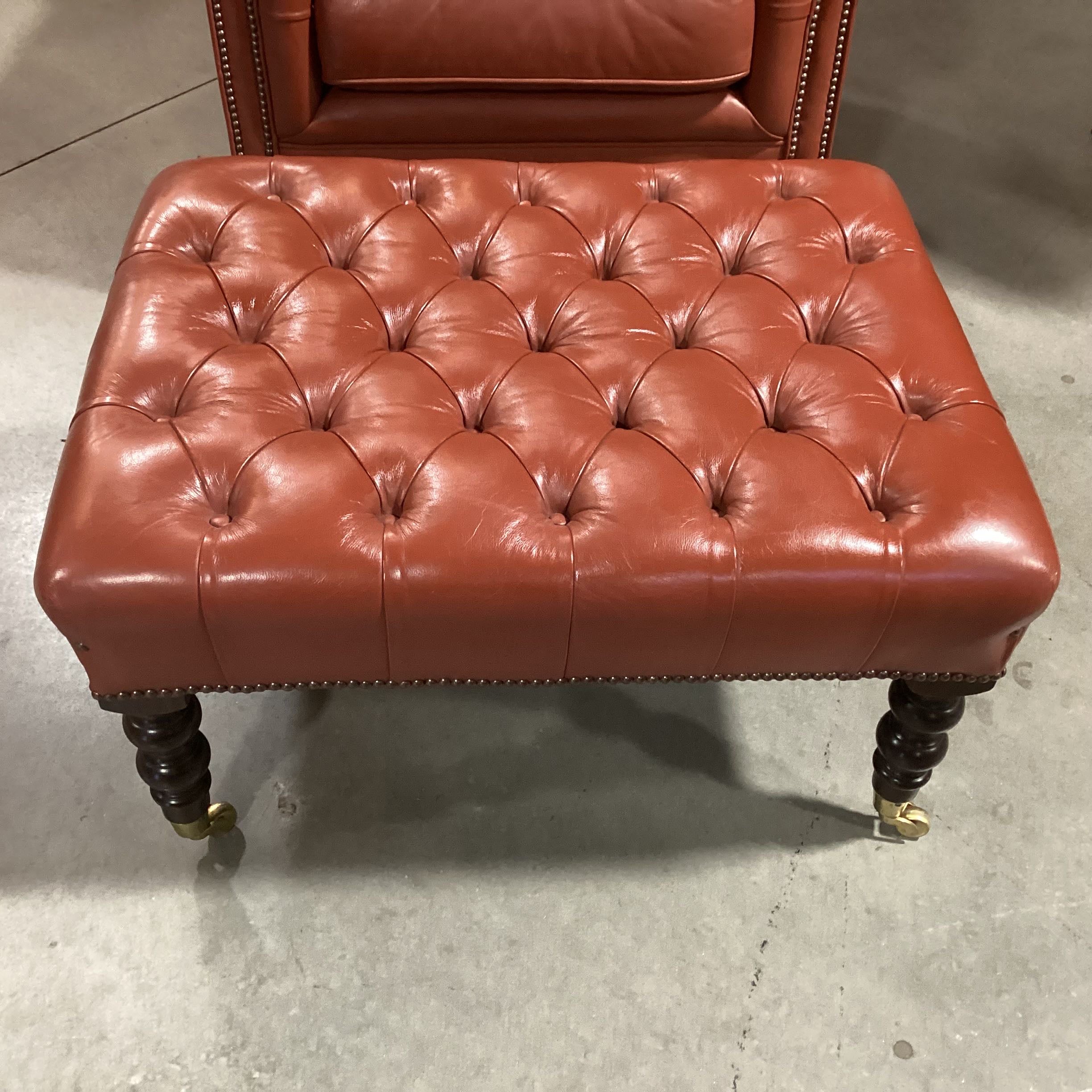 George Smith Ltd Red Brown Leather Tufted with Ottoman Chair