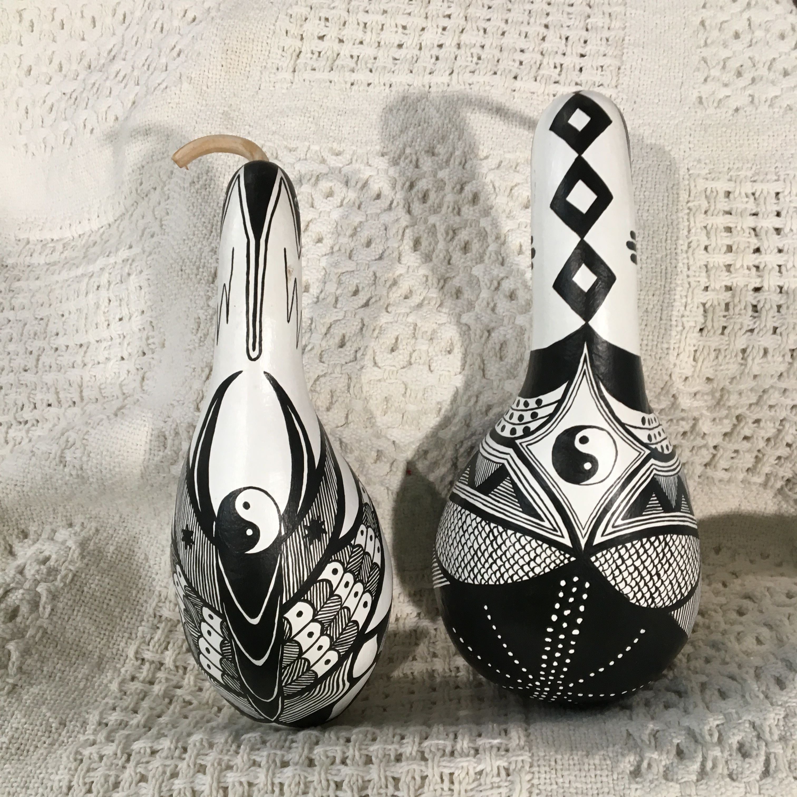 Set of 2 Kay VanDervoort Hand Painted Yin Yang Gourds Home Decor