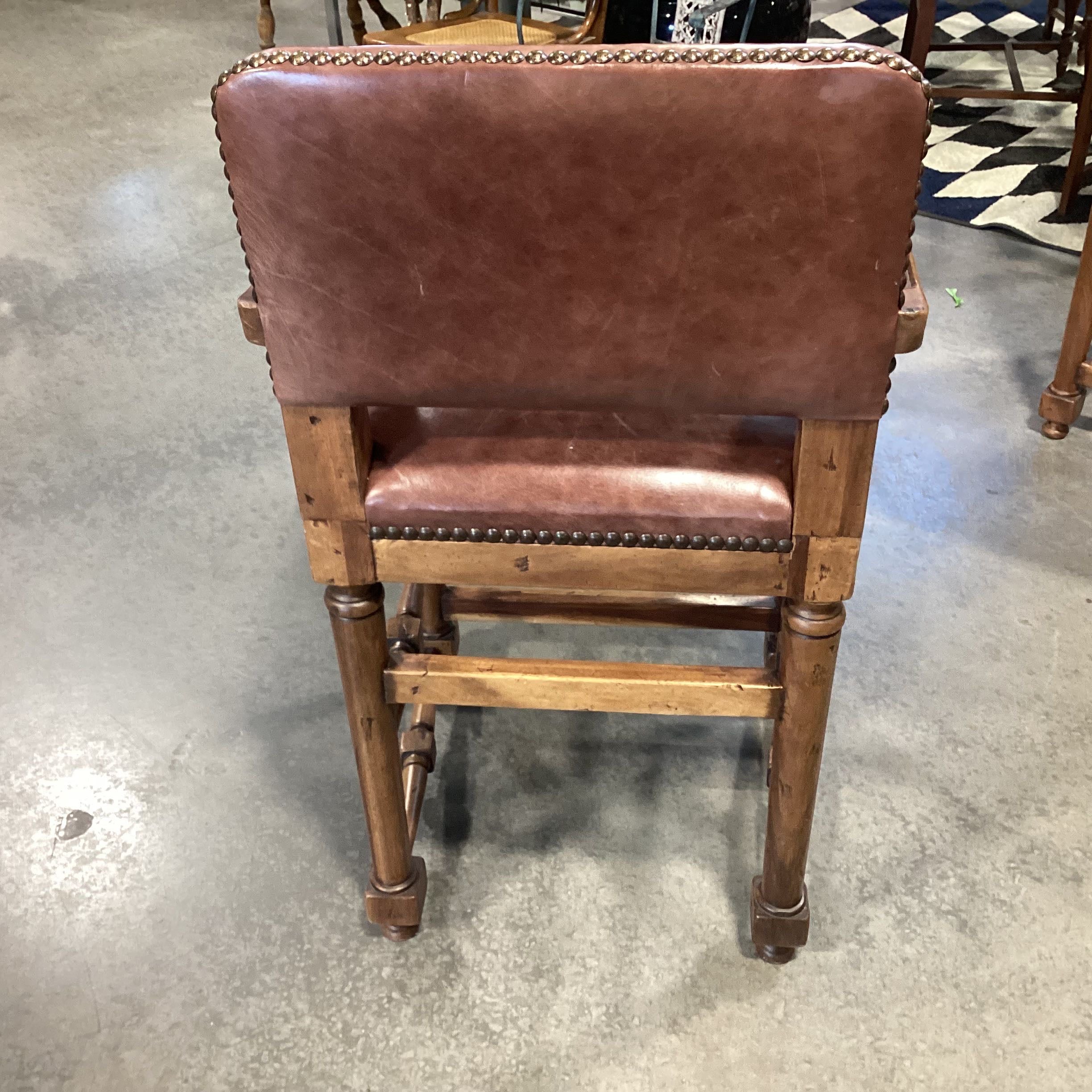 Solid Wood Leather with Nailhead Accents Barstool