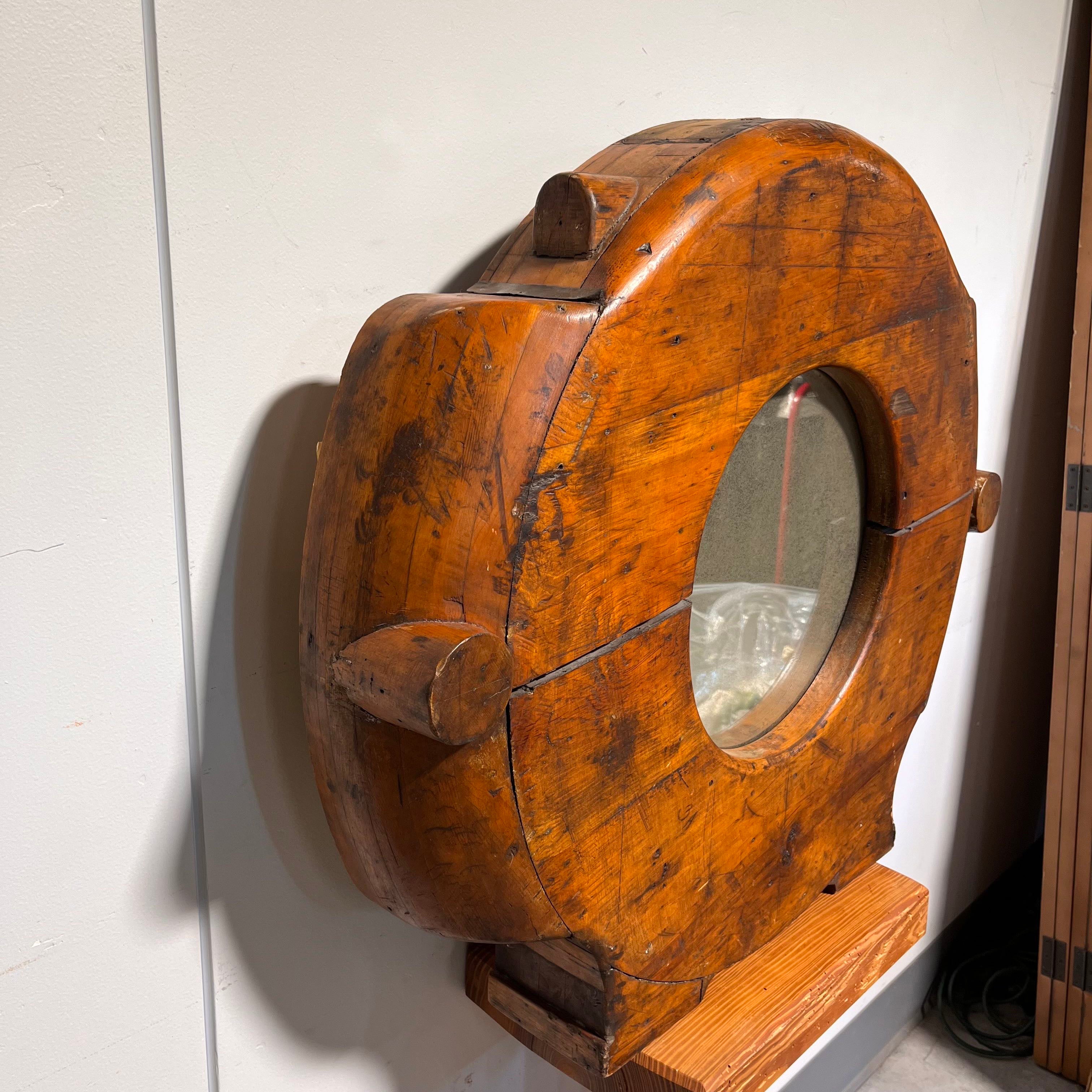Salvaged Wooden Porthole Wall Mirror