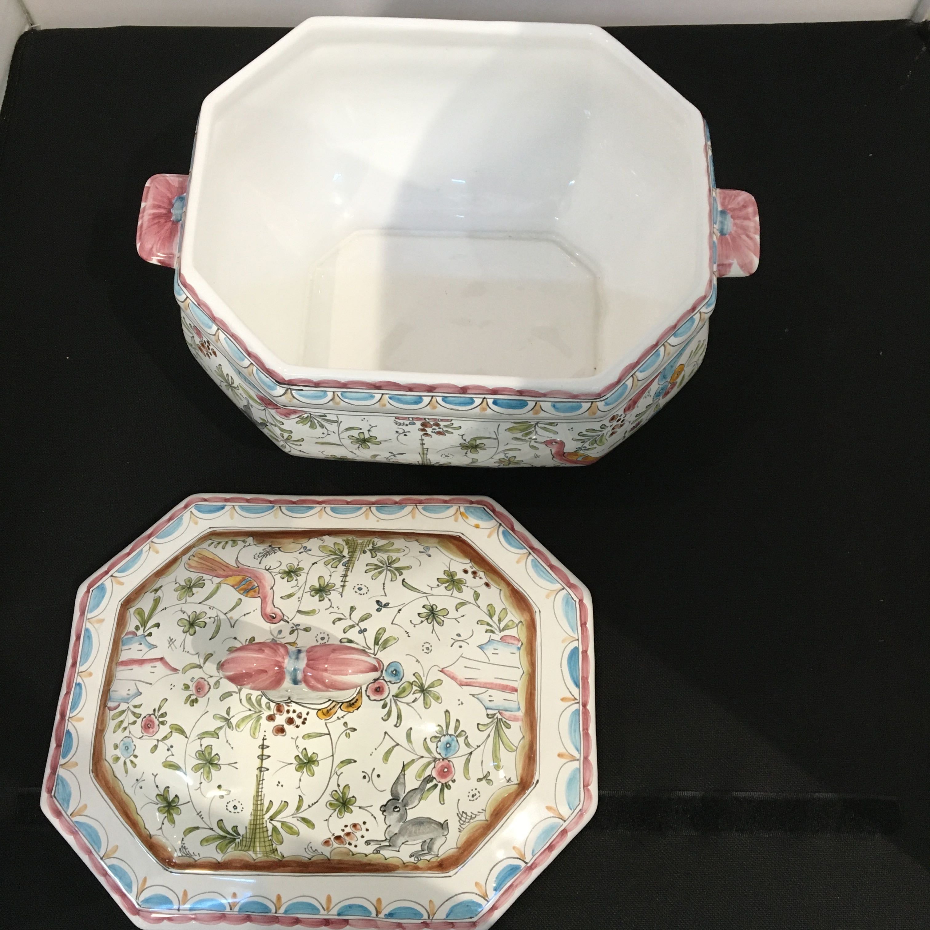 10"x 6"x 9" Covered Pedestal Portuguese Hand Painted Serving Dish