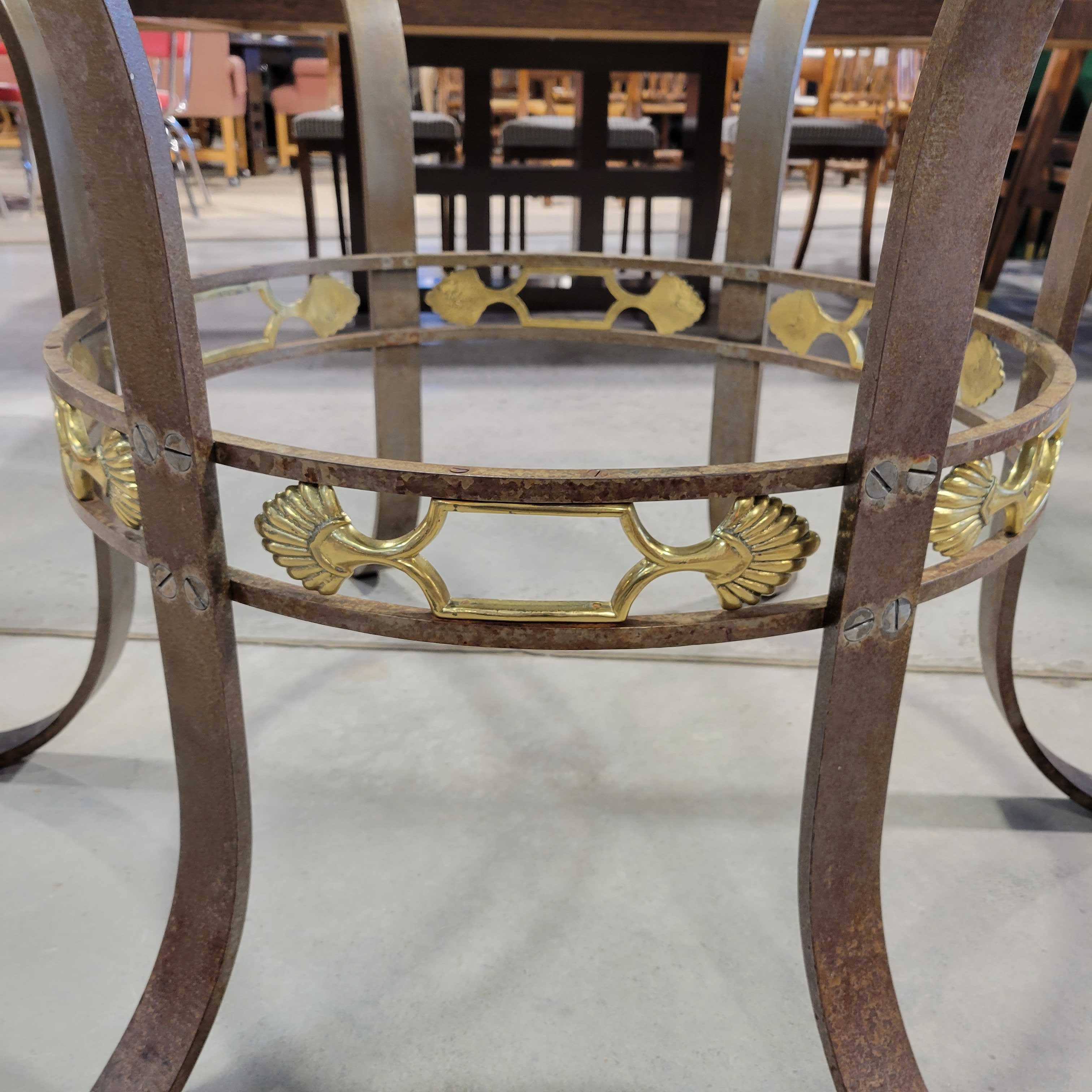 Heavy Iron & Brass Ornate Detail Round Glass Top Dining Table
