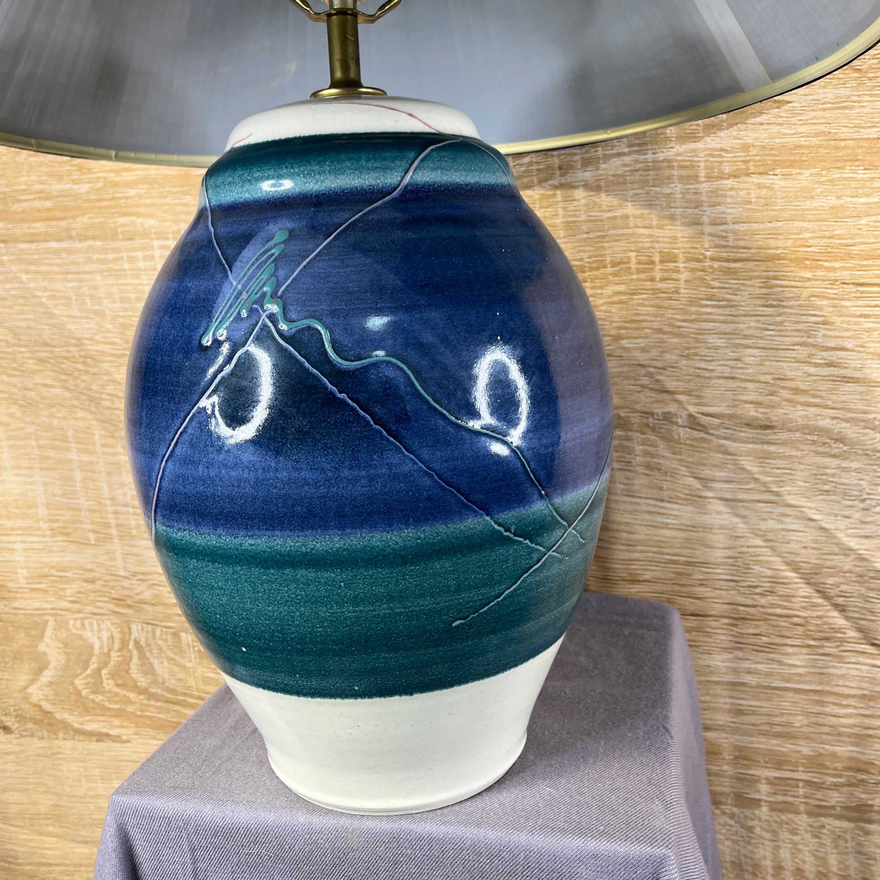Blue & Green Ceramic Jar with Shade Table Lamp
