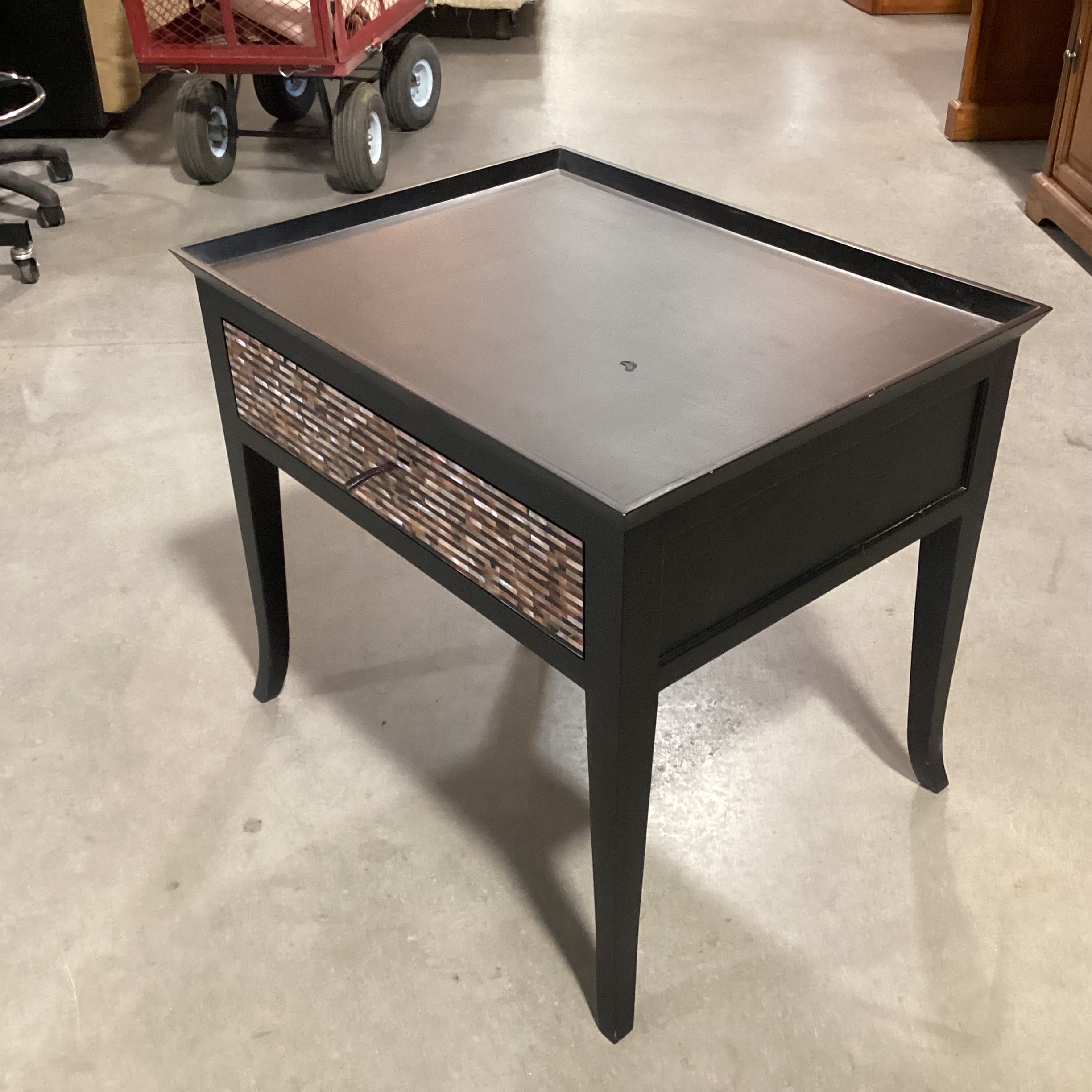Black Wooden Tortoise Shell Mica Front End Table 1 Drawer