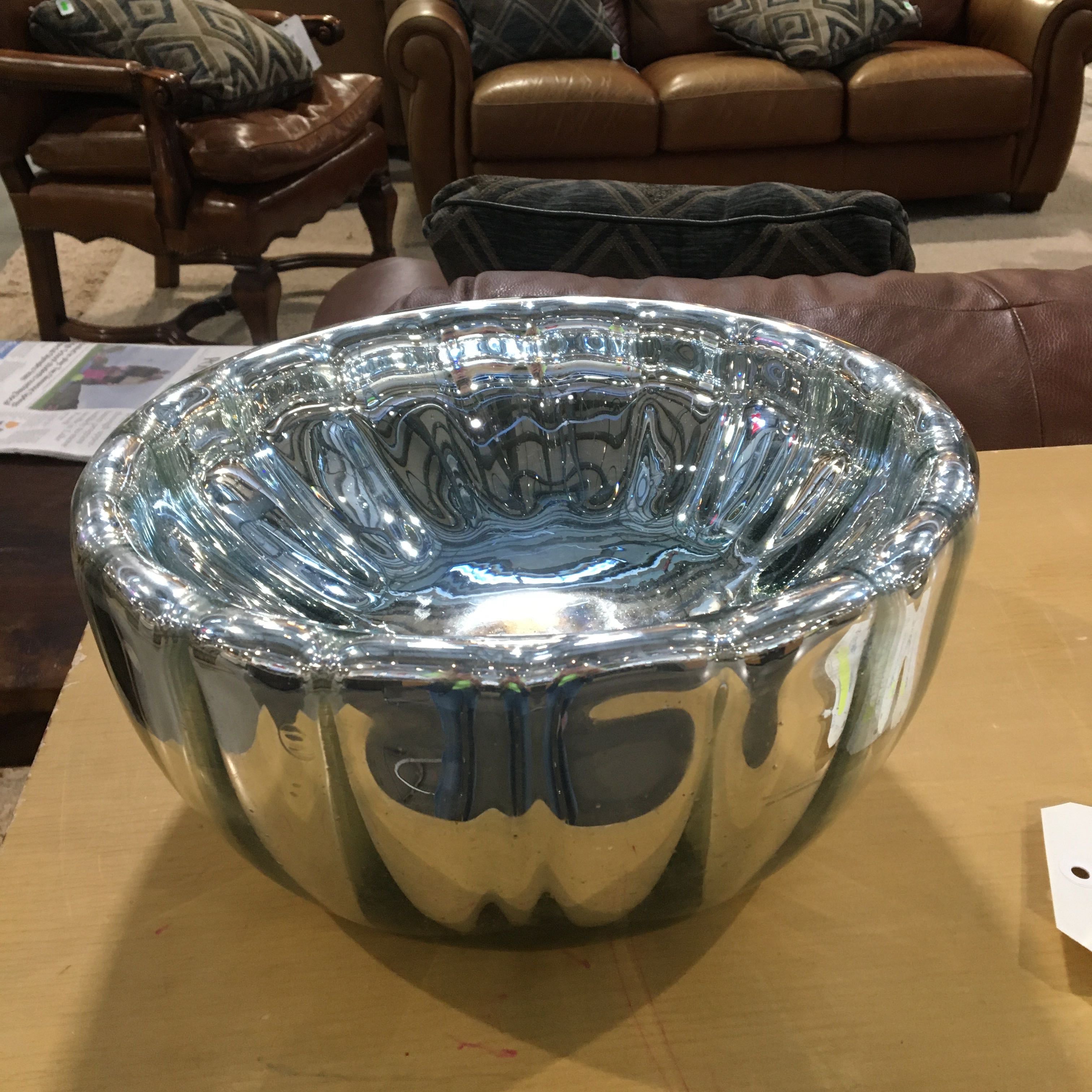 12"x 5.5" Mirrored Mercury Glass Scalloped Bowl