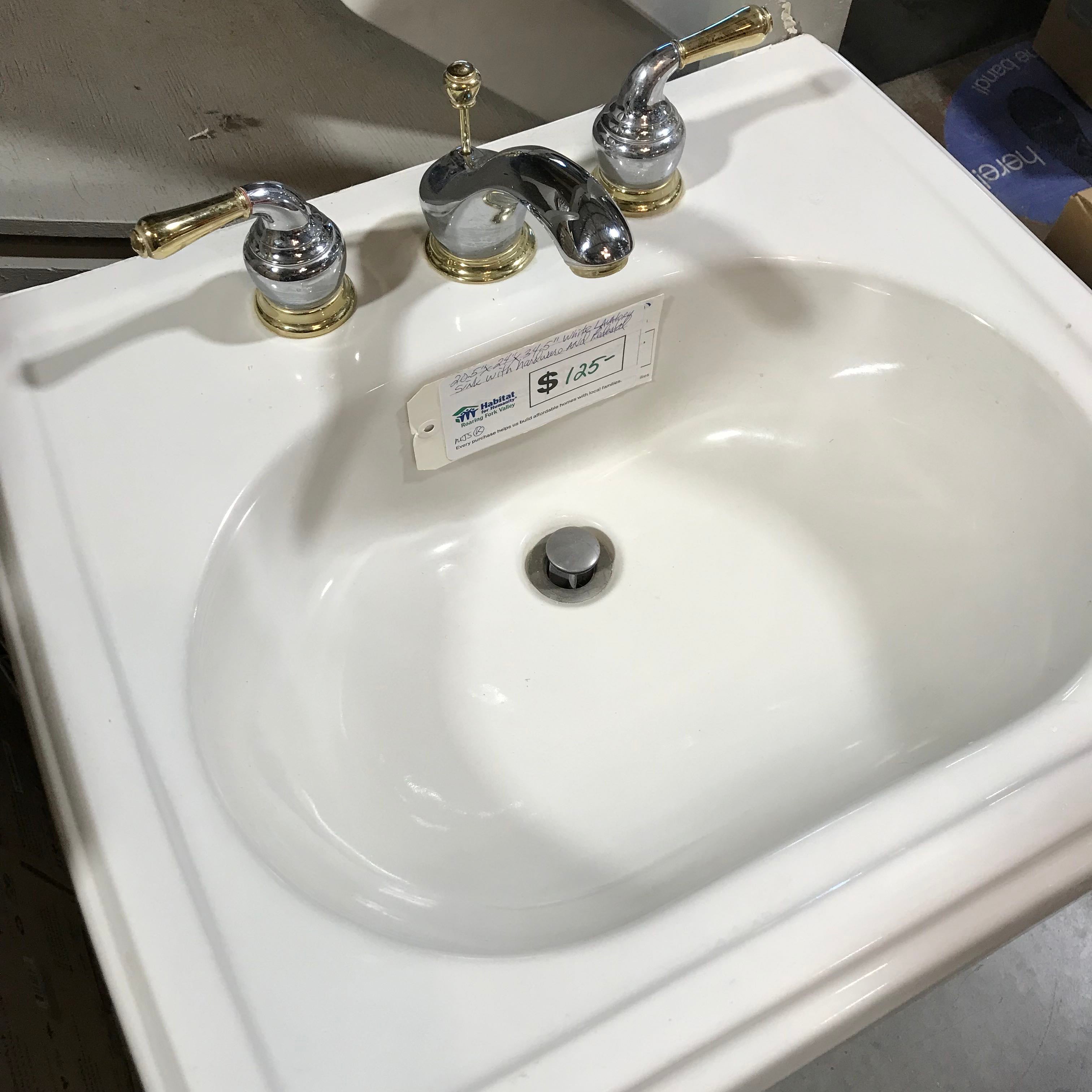 White with Faucet and Pedestal Lavatory Sink