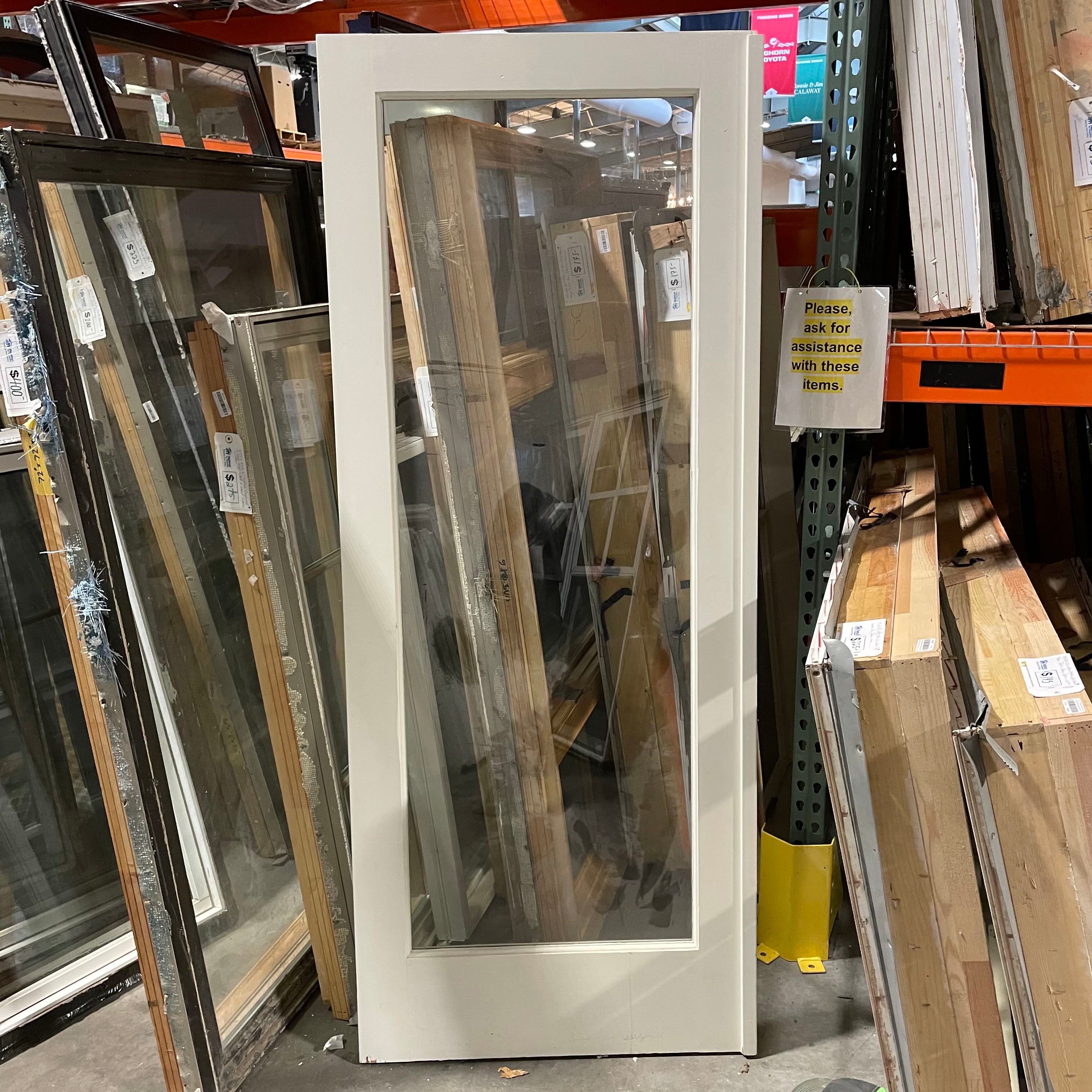 32"x 80"x 1.75" Single Glass Panel White Painted Wood Missing Other Half of Exterior French Door