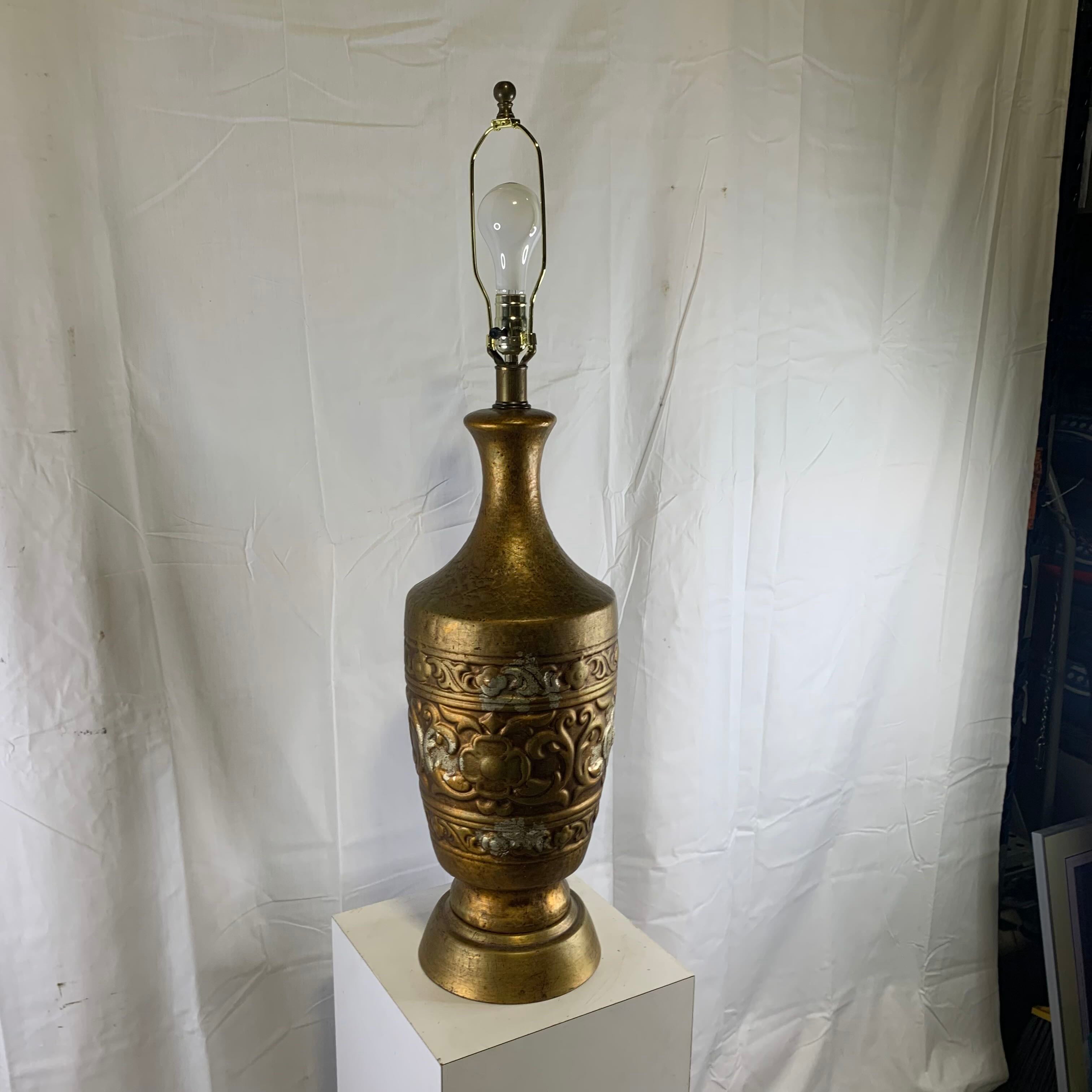 9" Diameter x 37" Gold Painted Ornate Flower Ceramic Table Lamp