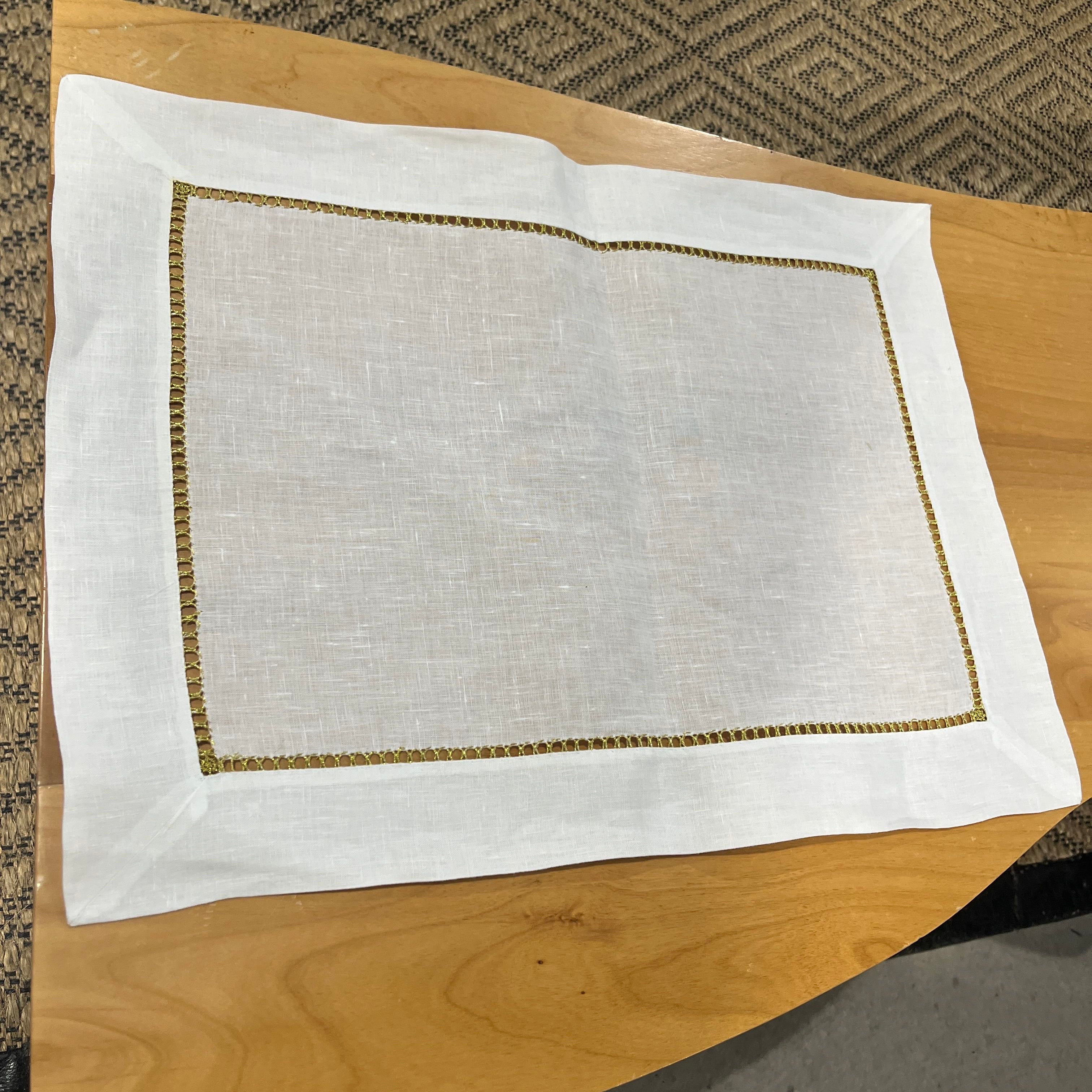 100% Linen White and Gold Amen Wardy Table Mats