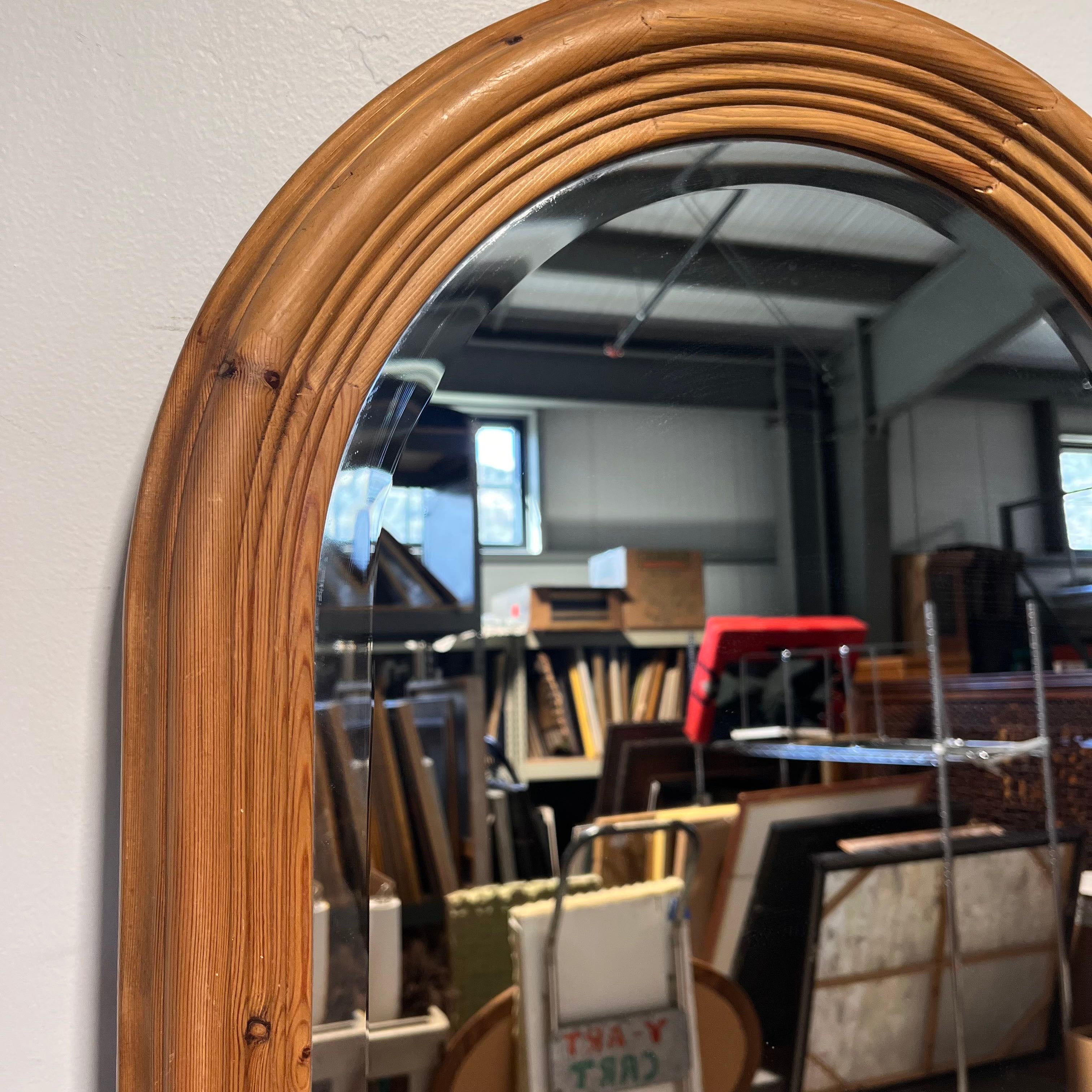 Mid Century Pine Beveled Wall Mirror