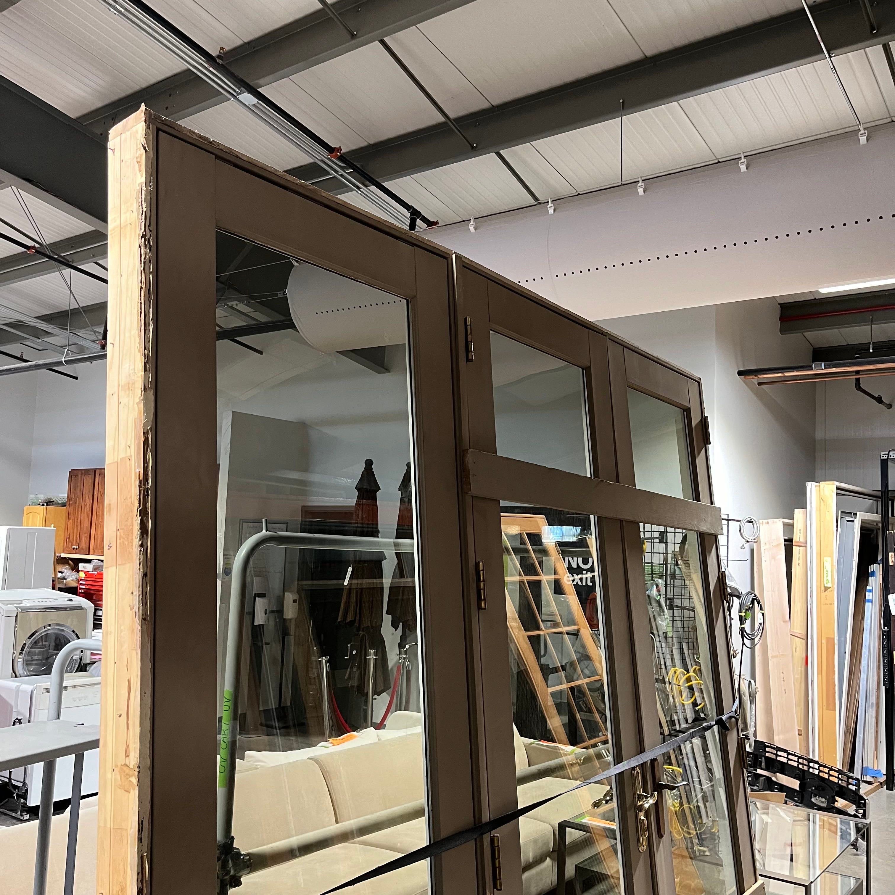 104.75"x 93.25"x 1.75" One Glass Panel Each Painted Grey White Solid Cedar with Jamb Exterior French Doors