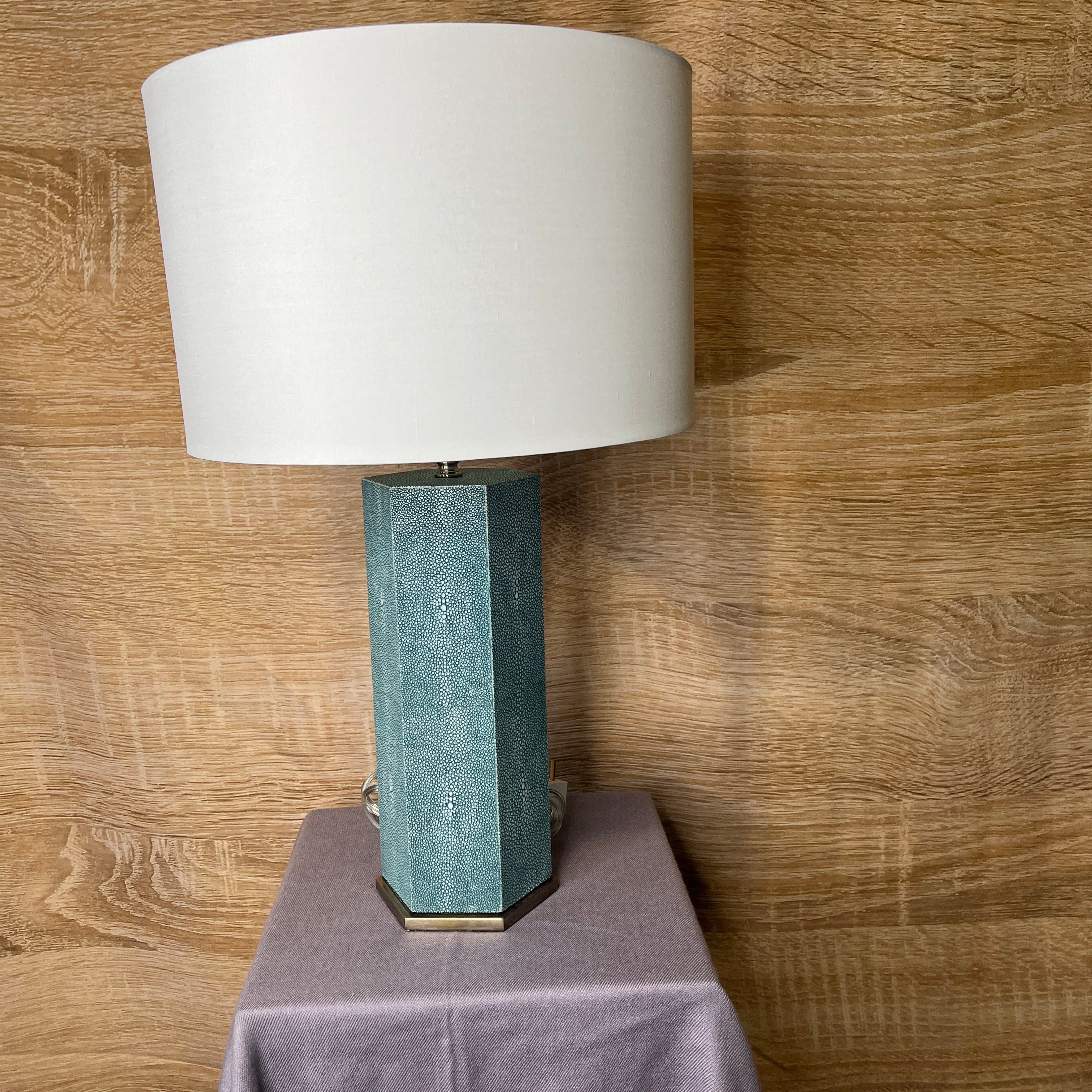 Made Good Faux Shagreen Octagonal Base with Silk Shade Table Lamp