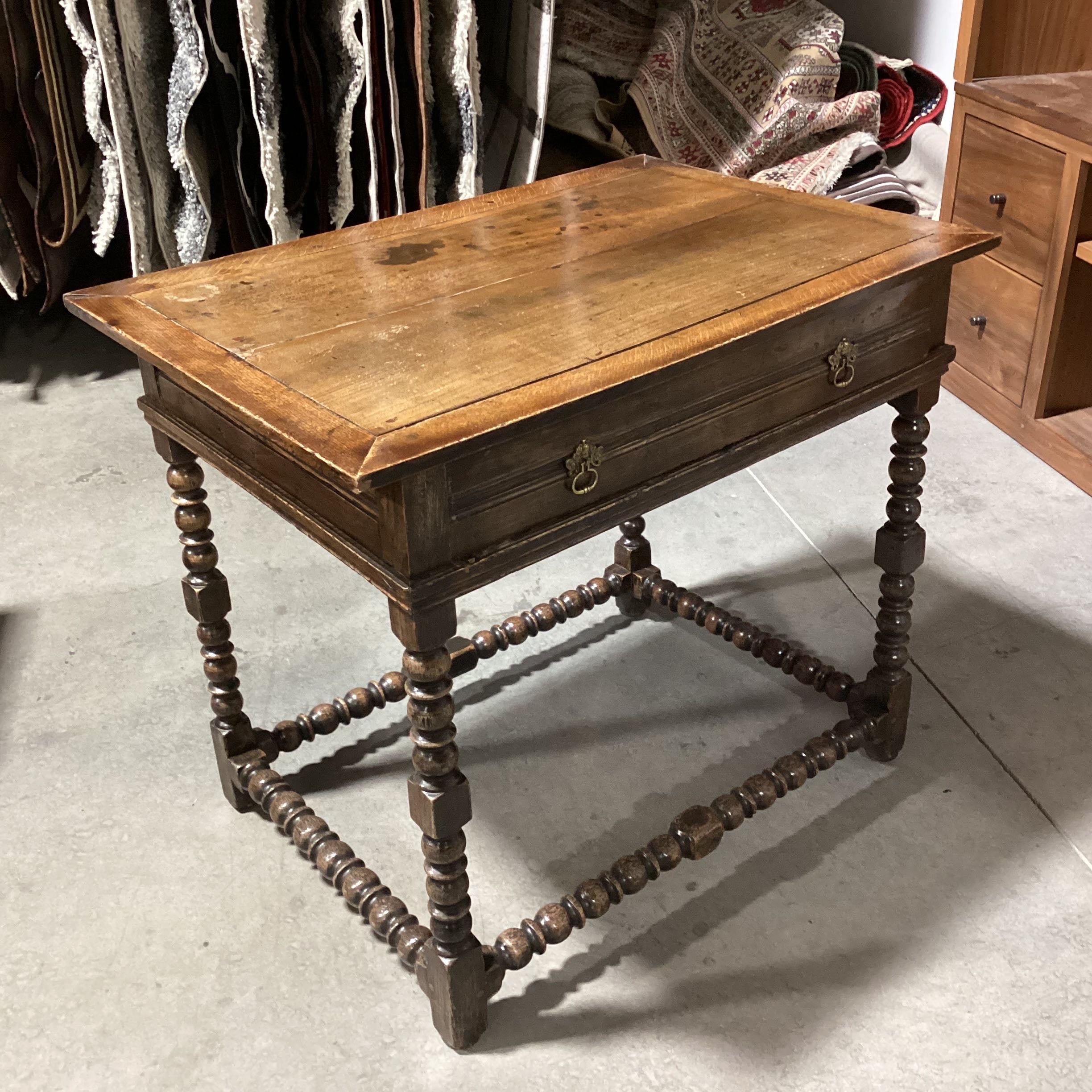 Antique Carved Spindle 1 Drawer Accent Table