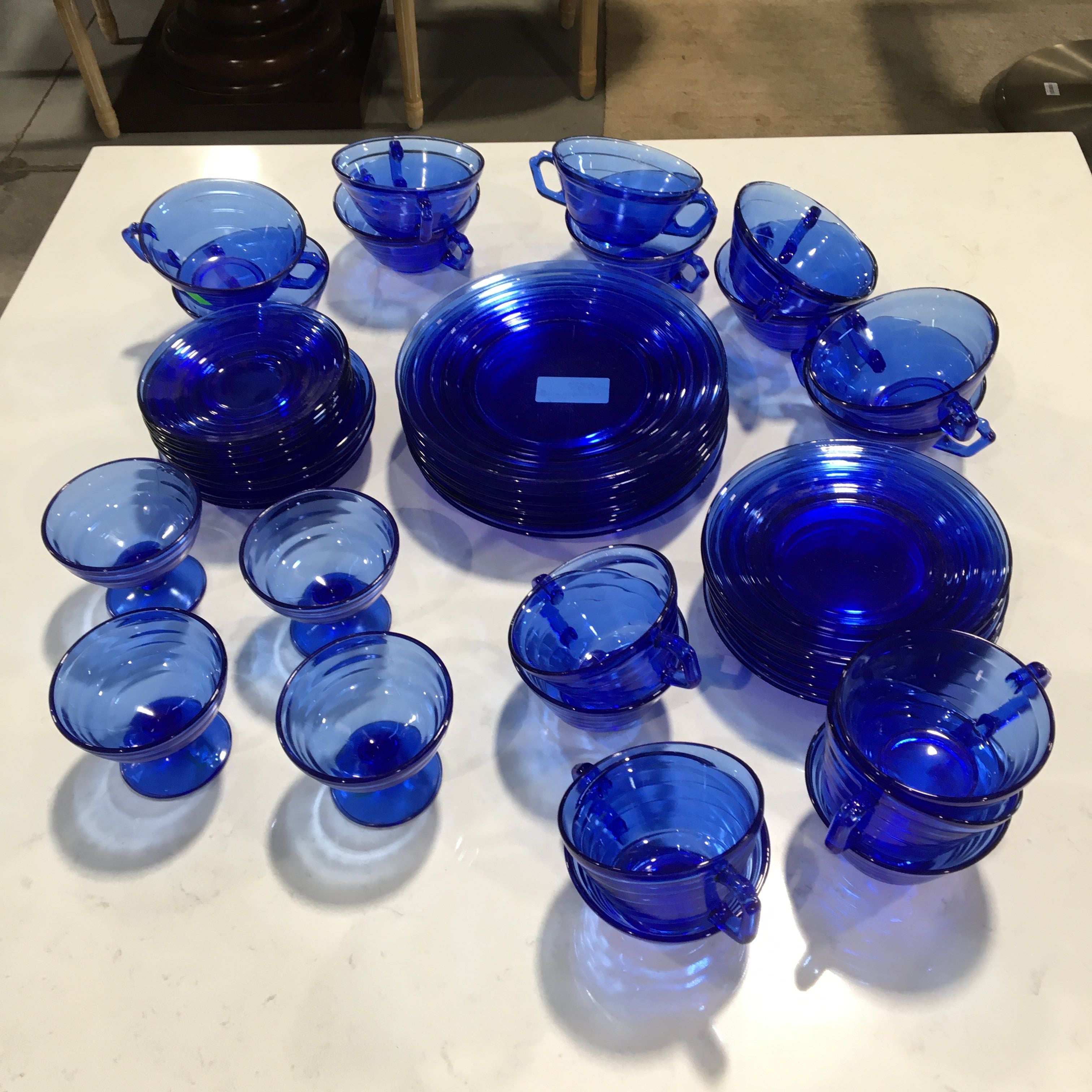 Set of 47 Vintage Hazel Atlas Modertone Cobalt Depression Glassware