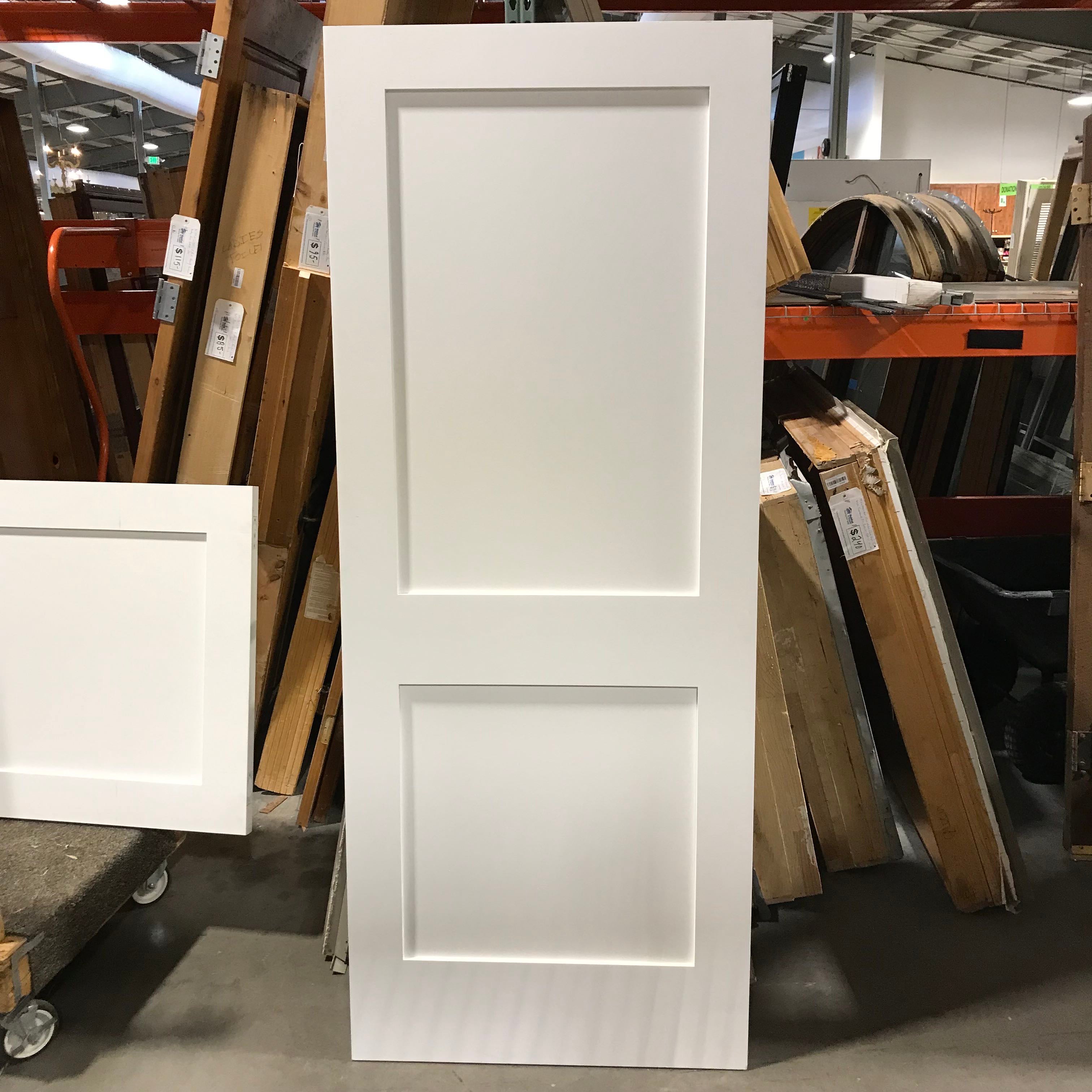 32"x 80"x 1.375" 2 Panel Painted White Solid Pine Interior Pocket Barn Door
