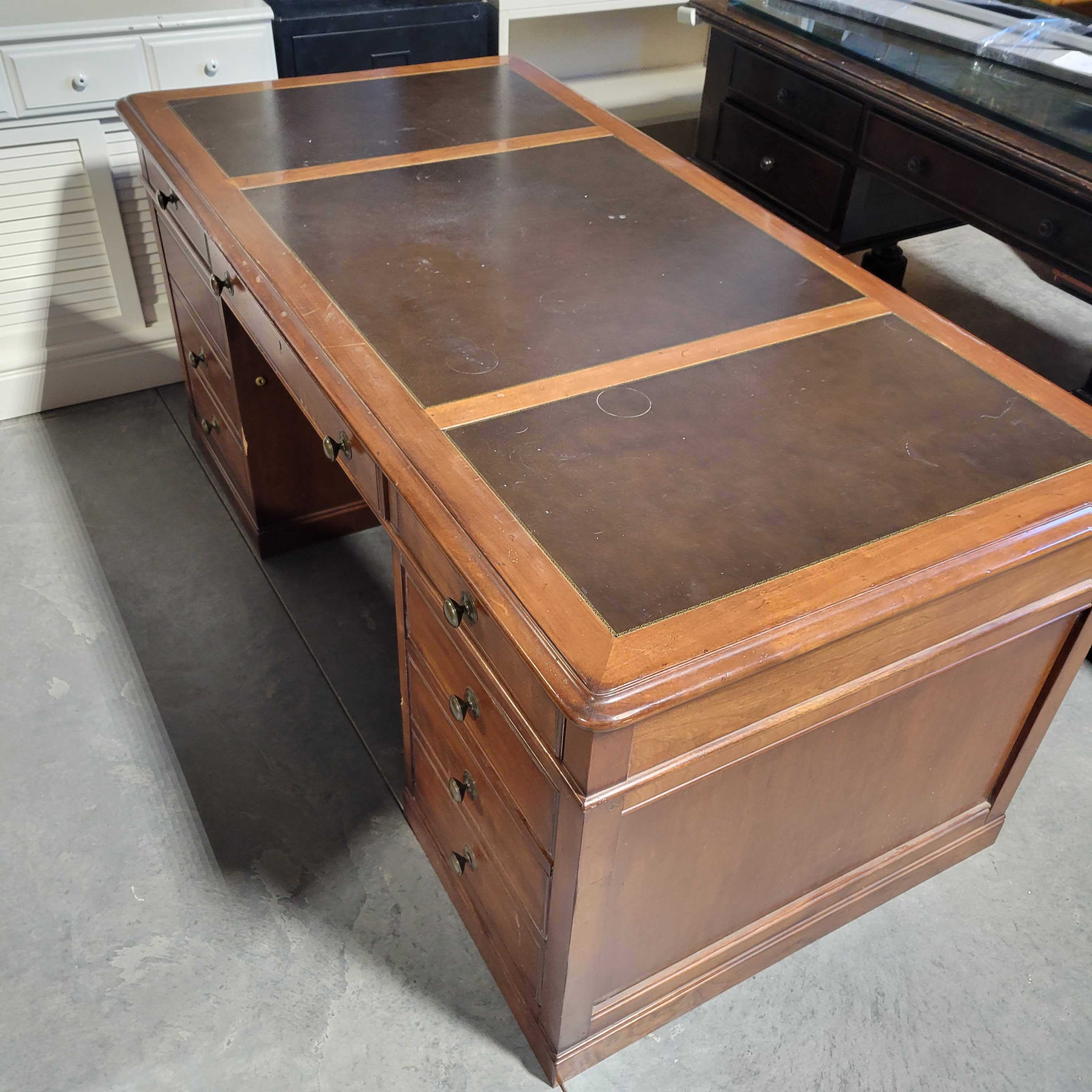 7 Drawer Leather Top Executive Desk