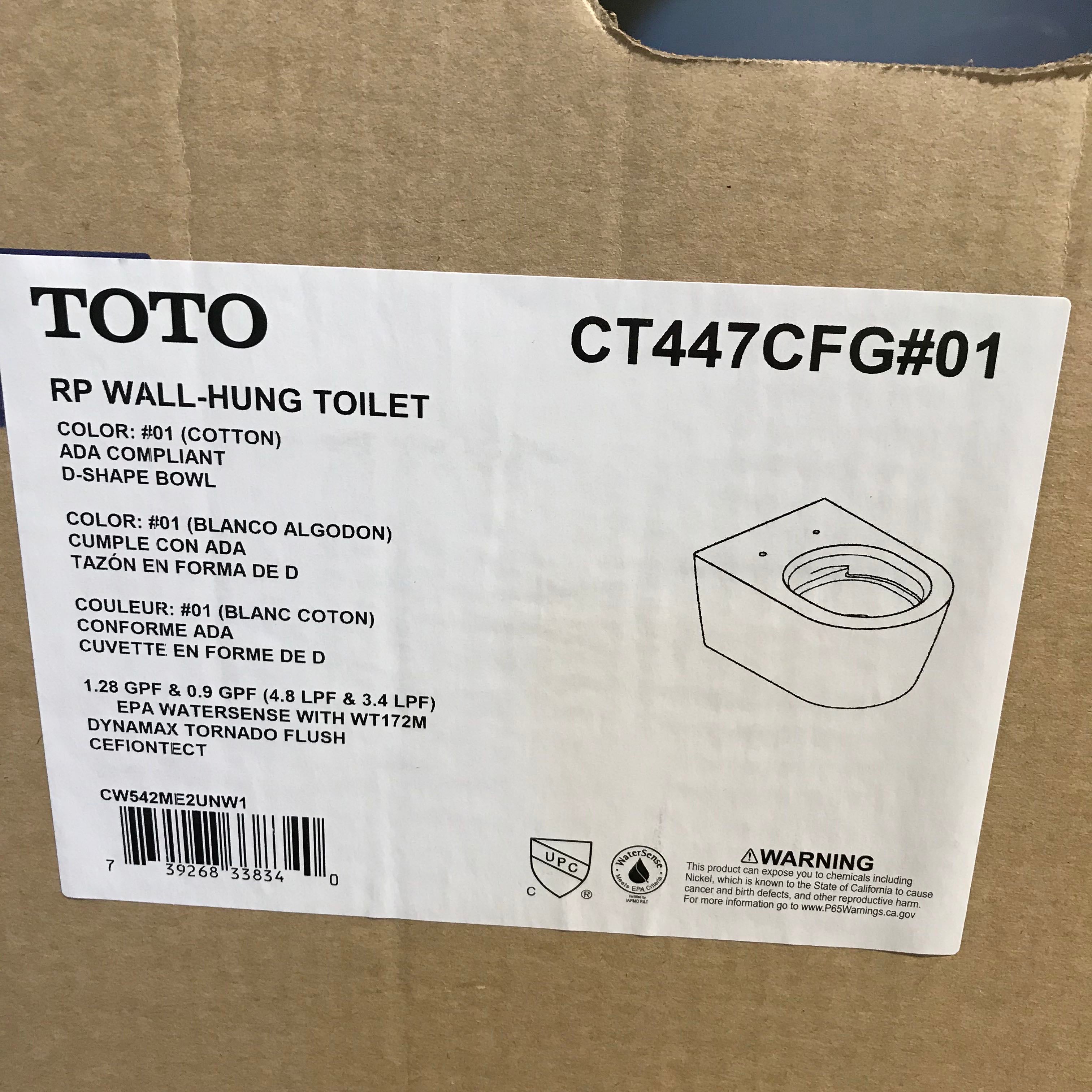 Toto RP Wall Hung-D-Shape, Bowl Cotton, DynaMax, Tornado Flush, Toilet
