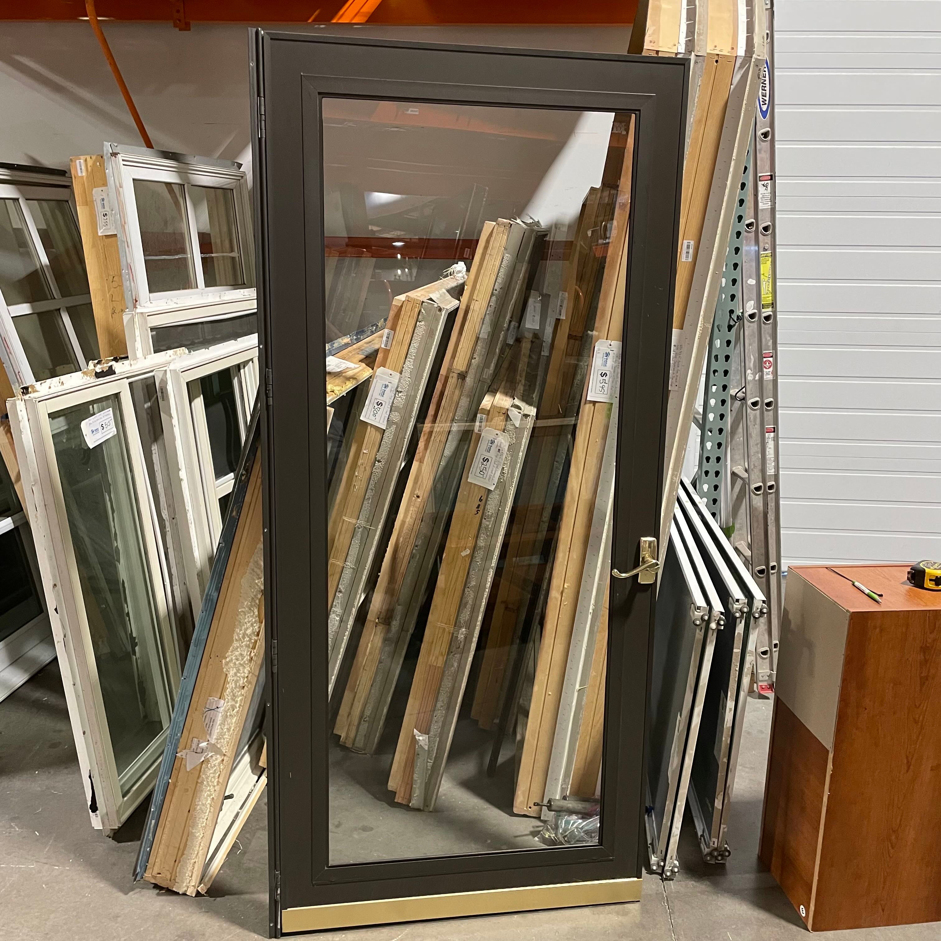35.25"x 79.5"x 1" Dark Brown Metal with Single Glass Panel Exterior Storm Door