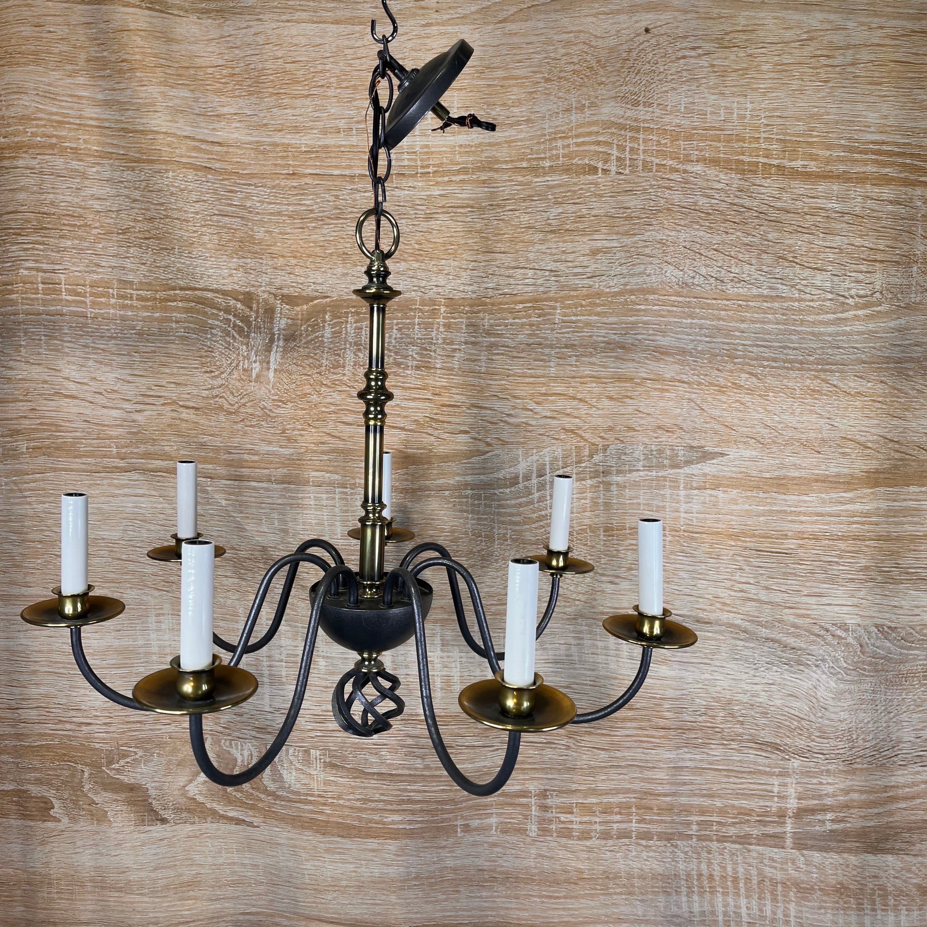 Mid-Century 7-Light Brass Candlabra Chandelier