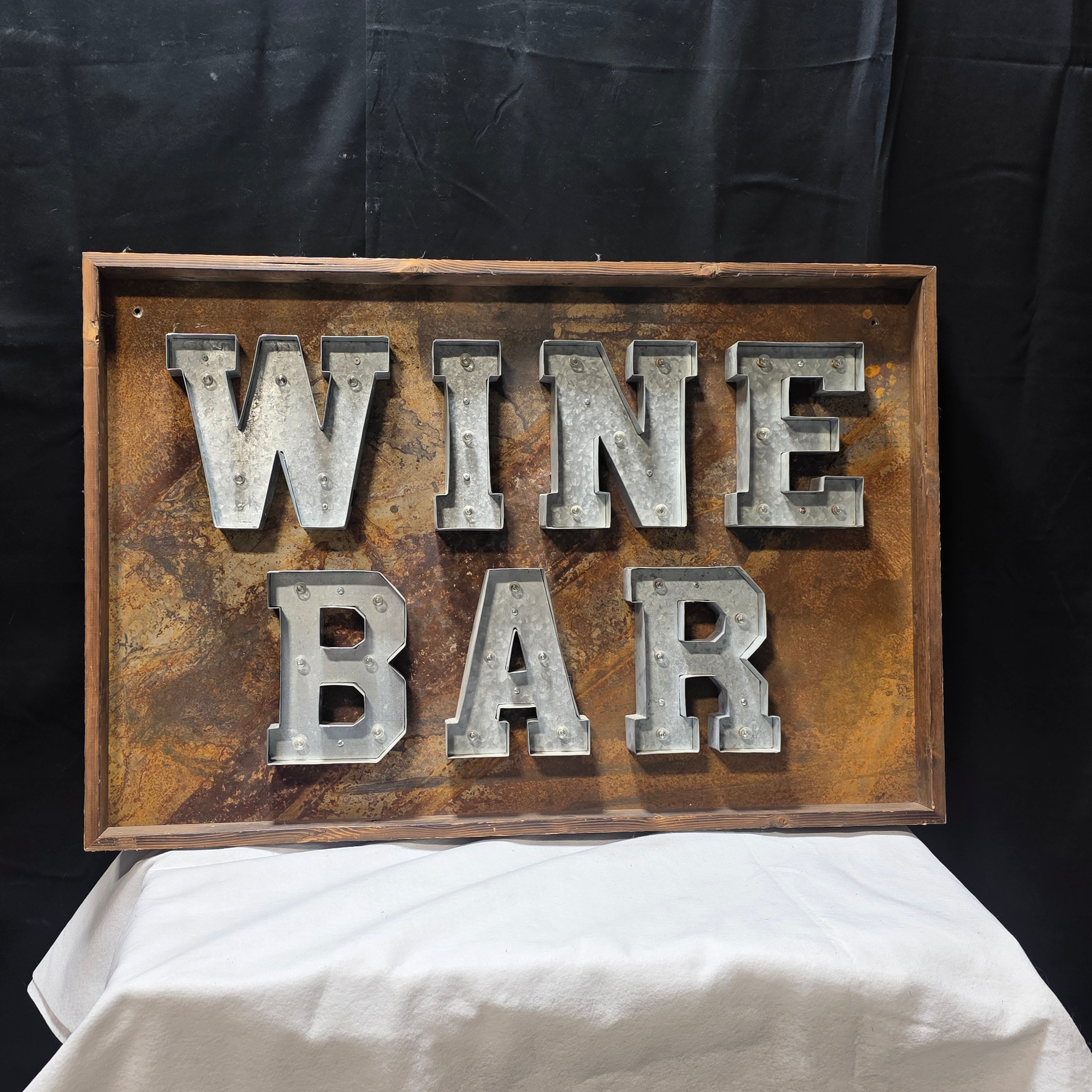 Rustic Wine Bar Sign with Pulsing Lights 41"x3"x27"