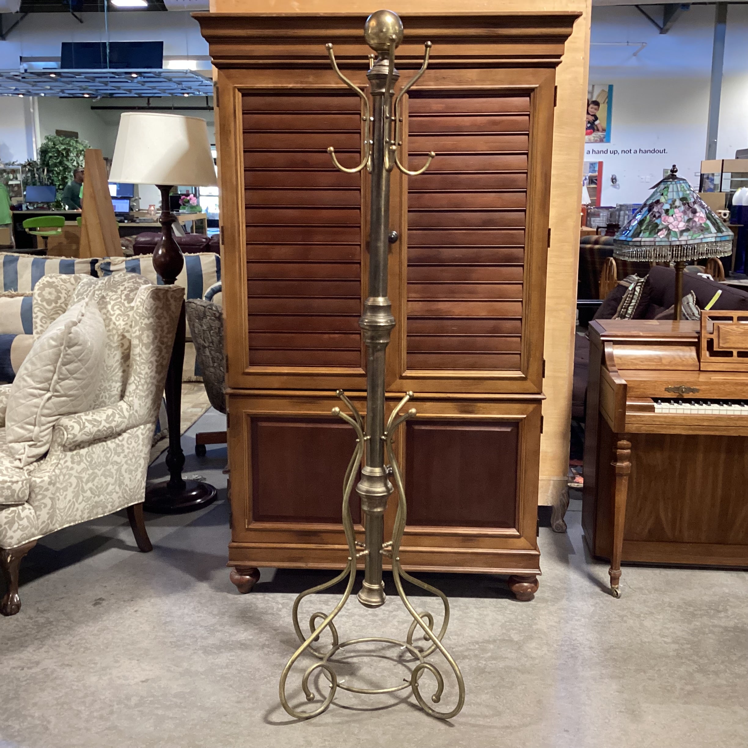 Antique Brass Coat Rack 26" Diameter x 74"