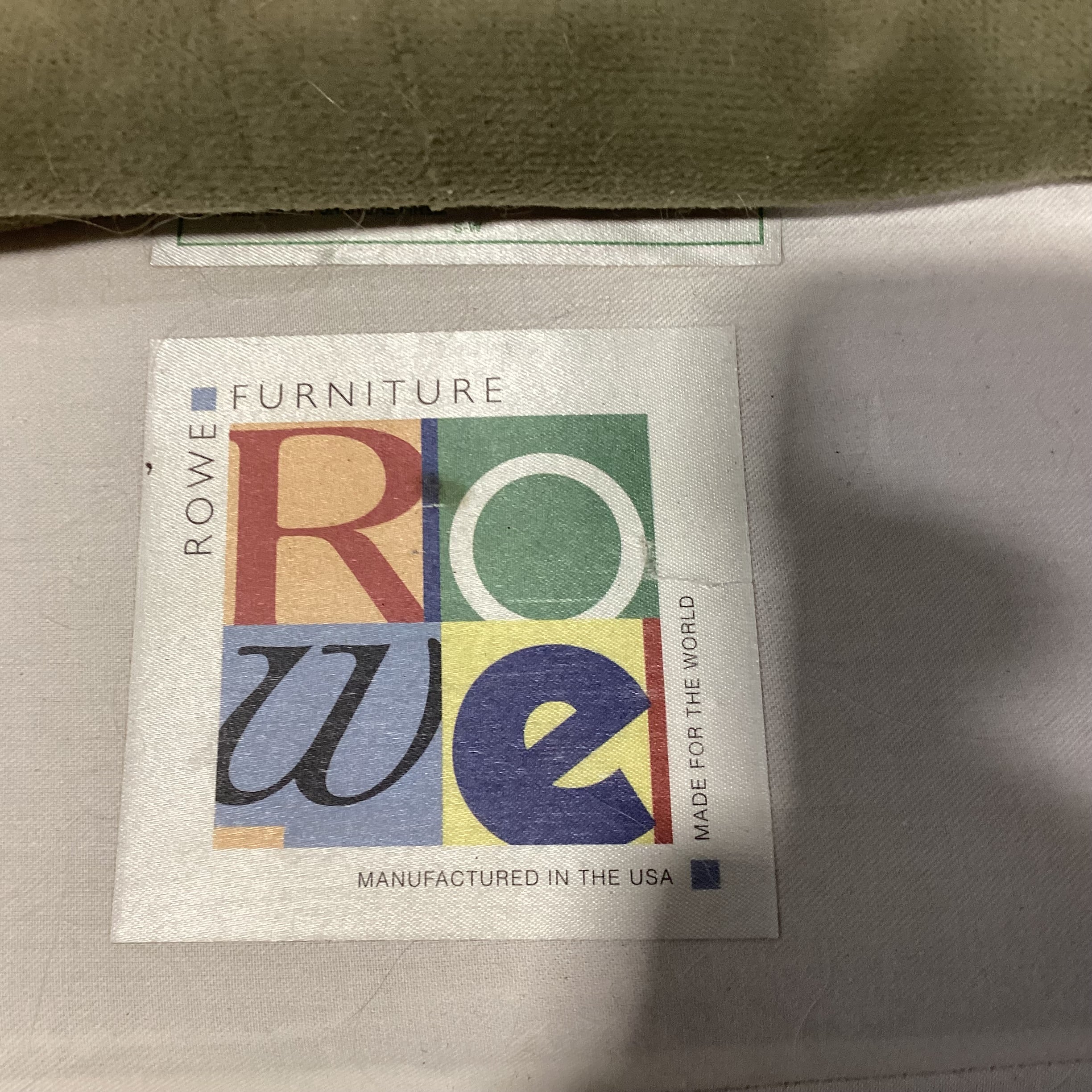 Rowe Furniture Green Plush Slipcovered Sofa 92"x 38"x 31"