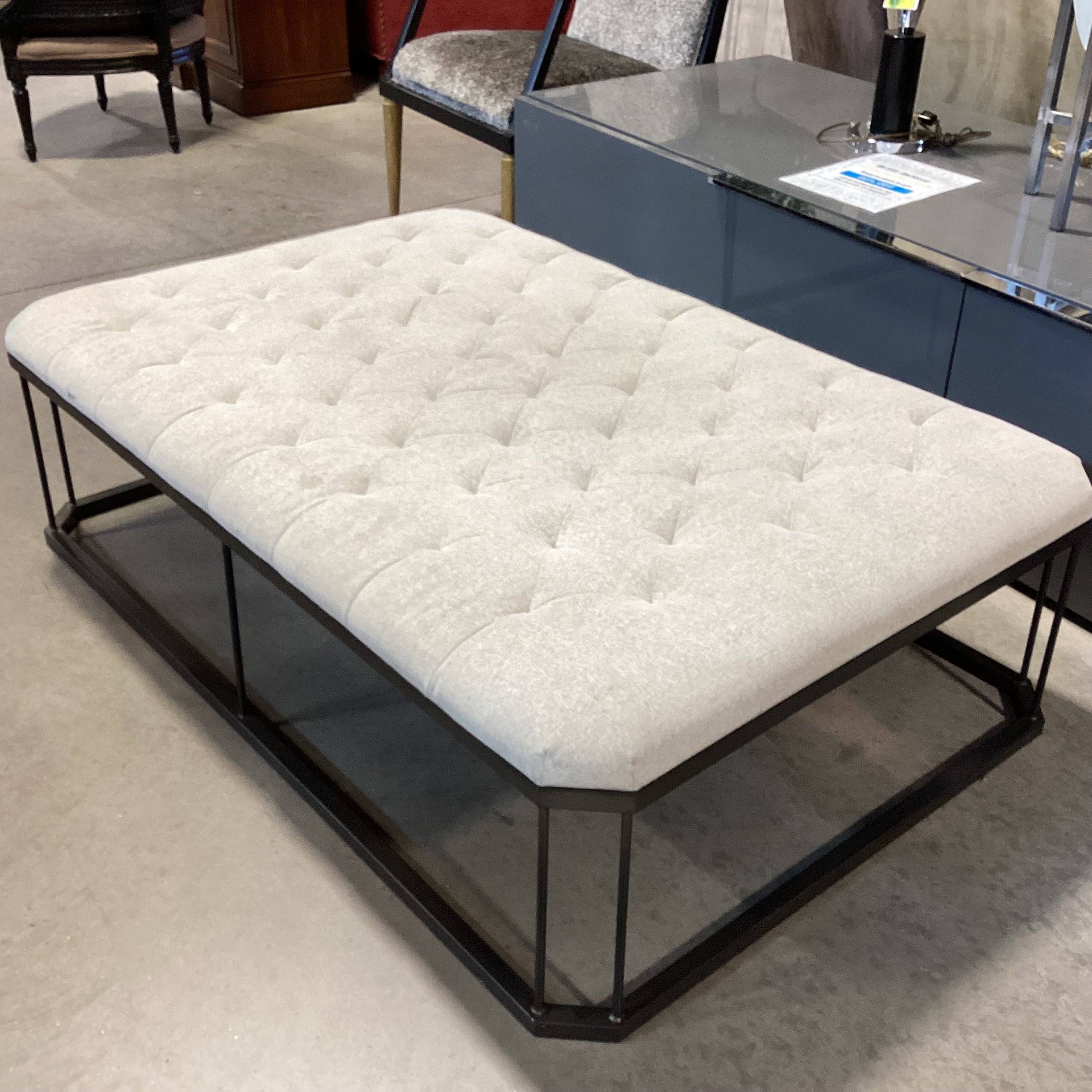 Four Hands Ashford Isle Grey Tufted & Metal Bench Ottoman 54"x 36"x 16.5"
