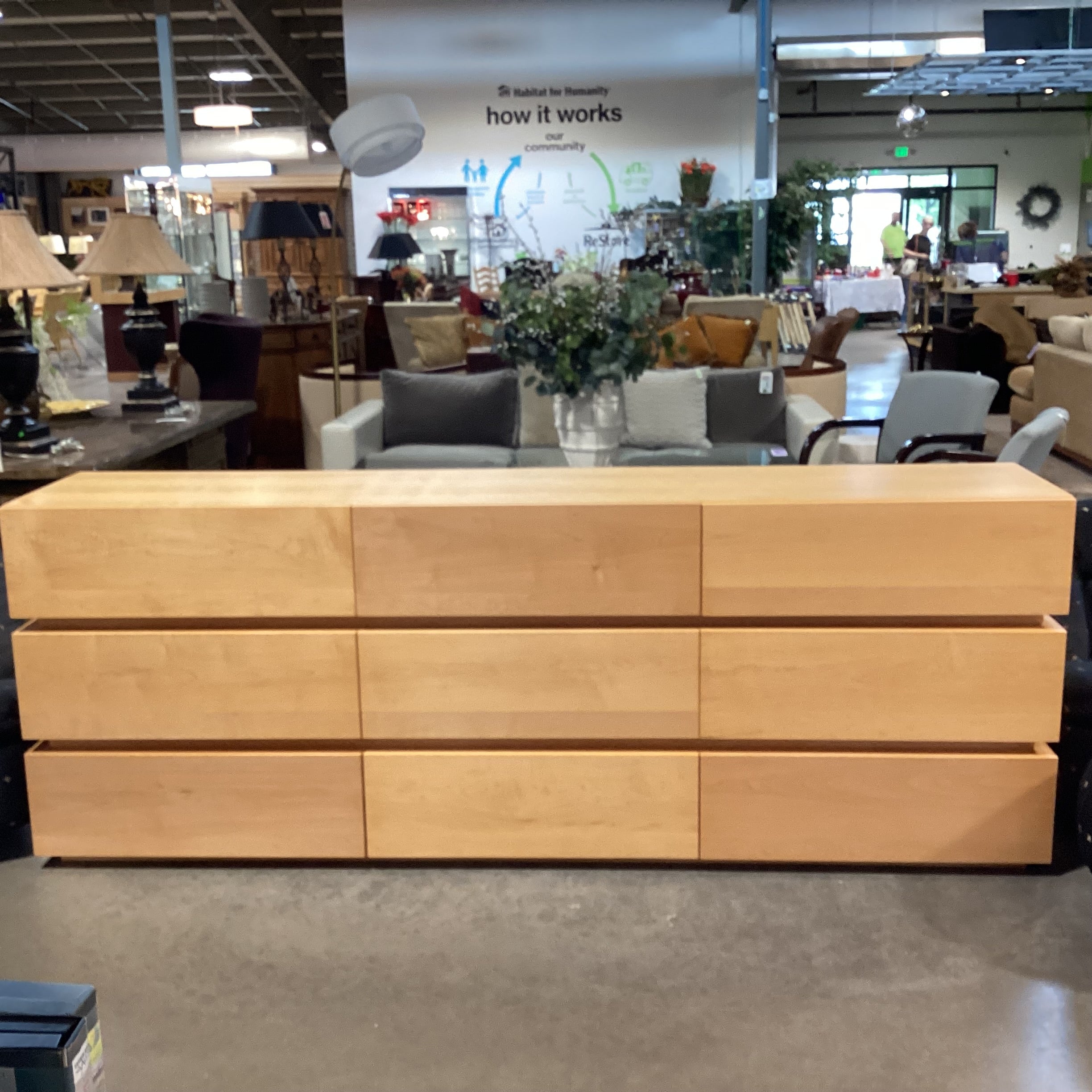 Custom Natural Maple 9 Drawer Dresser 96"x 19"x 36"