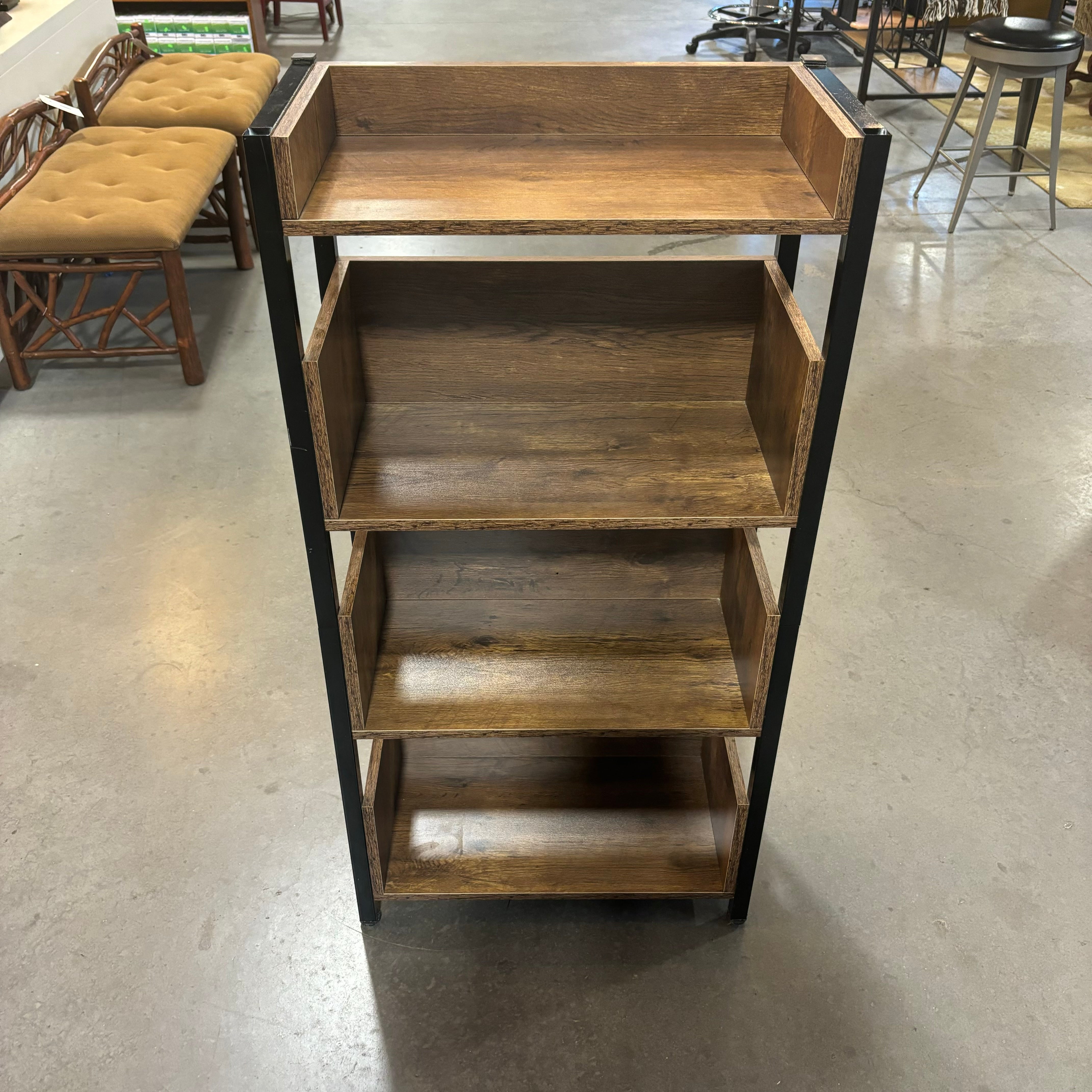 4 Tier Industrial Style Wood Laminate & Metal Frame Bookshelf 24"x 12"x 48"