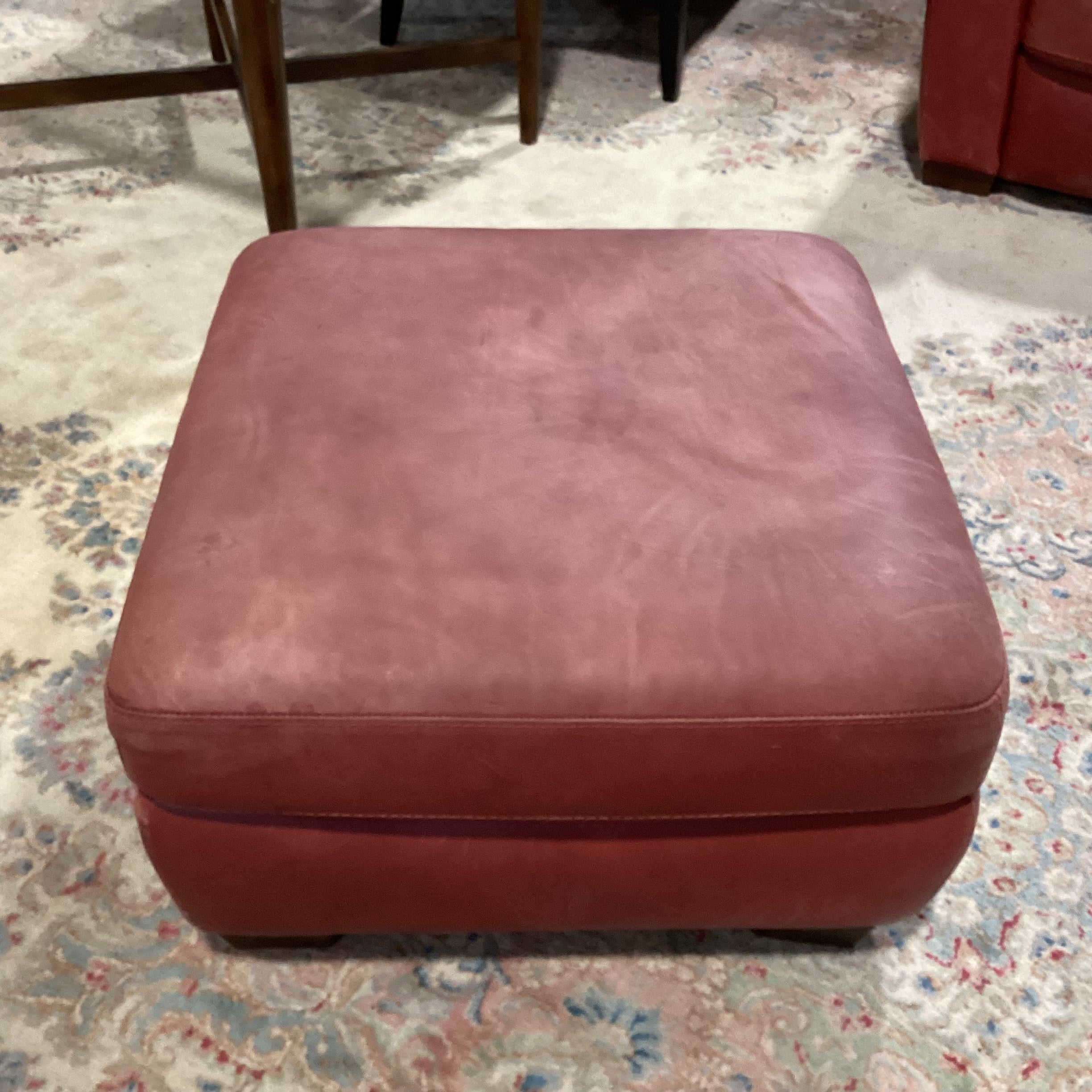 Brick Red Leather Ottoman 26"x 26"x 16"