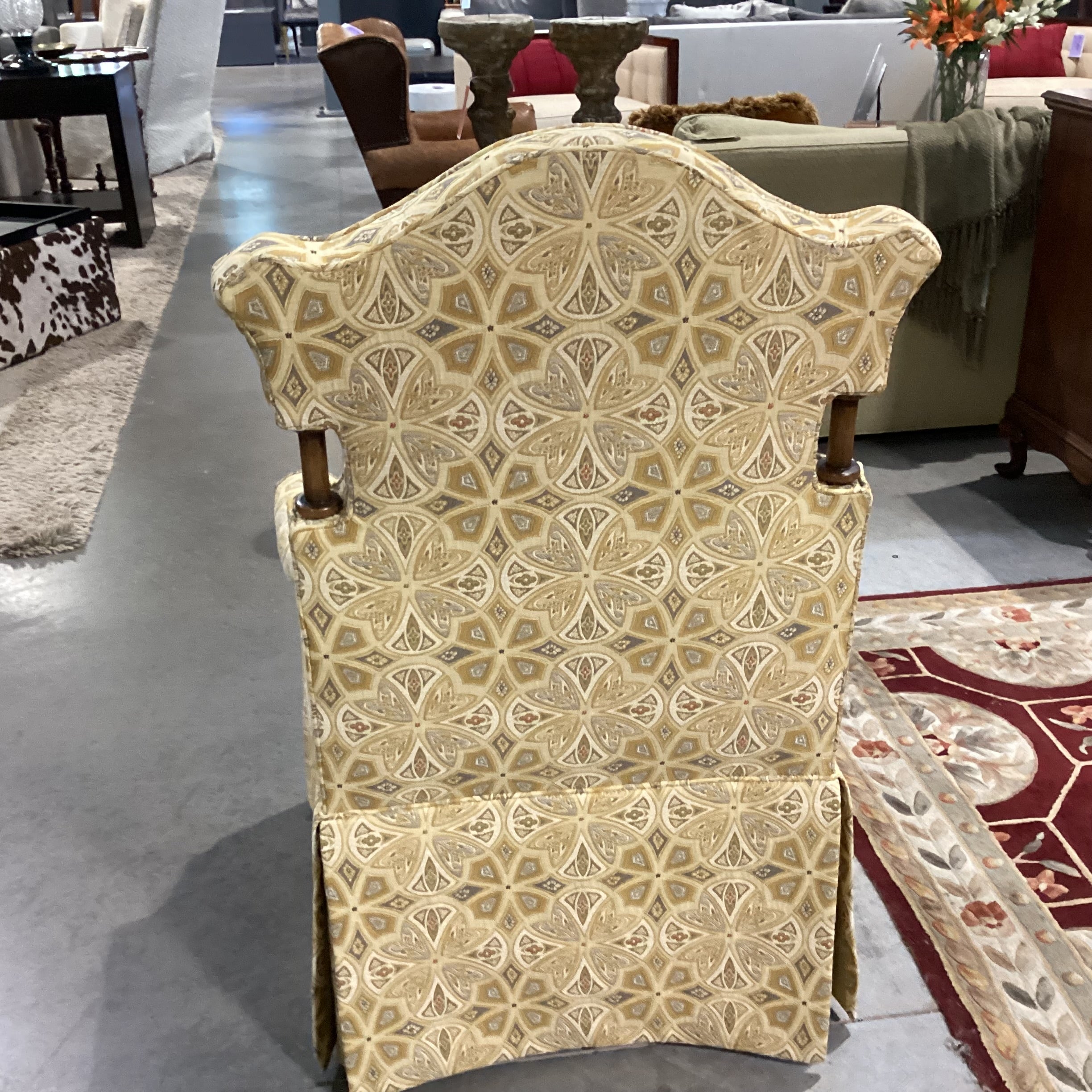 Tomlinson Erwin Gold Tones Raised Stitched Design with Wood Handles on Casters Chair 29"x 25"x 44"