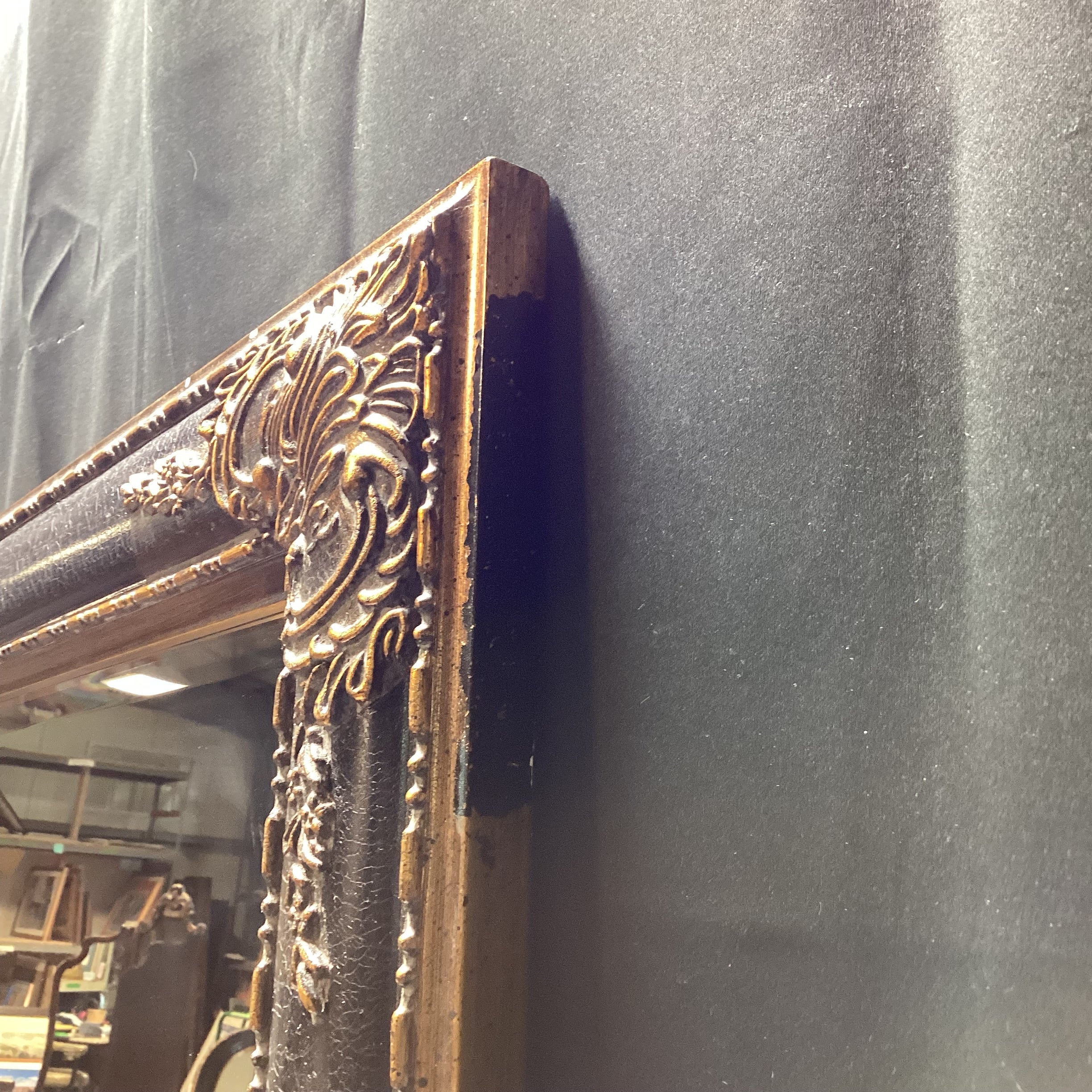 Vintage Bevelled Edge Ornate Gold And Black Wall Mirror 31" x 43"