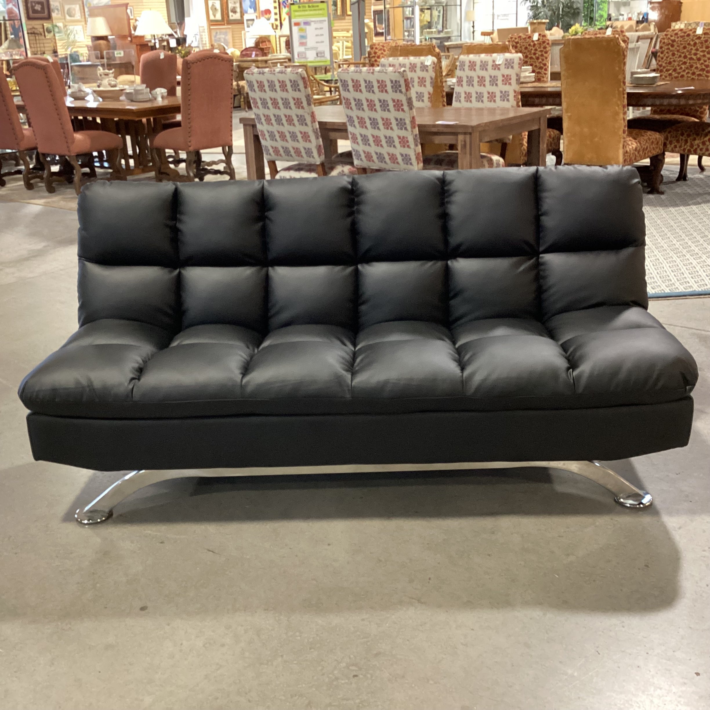 Black Faux Leather Futon Sofa 71"x 32" to 45"x 34"